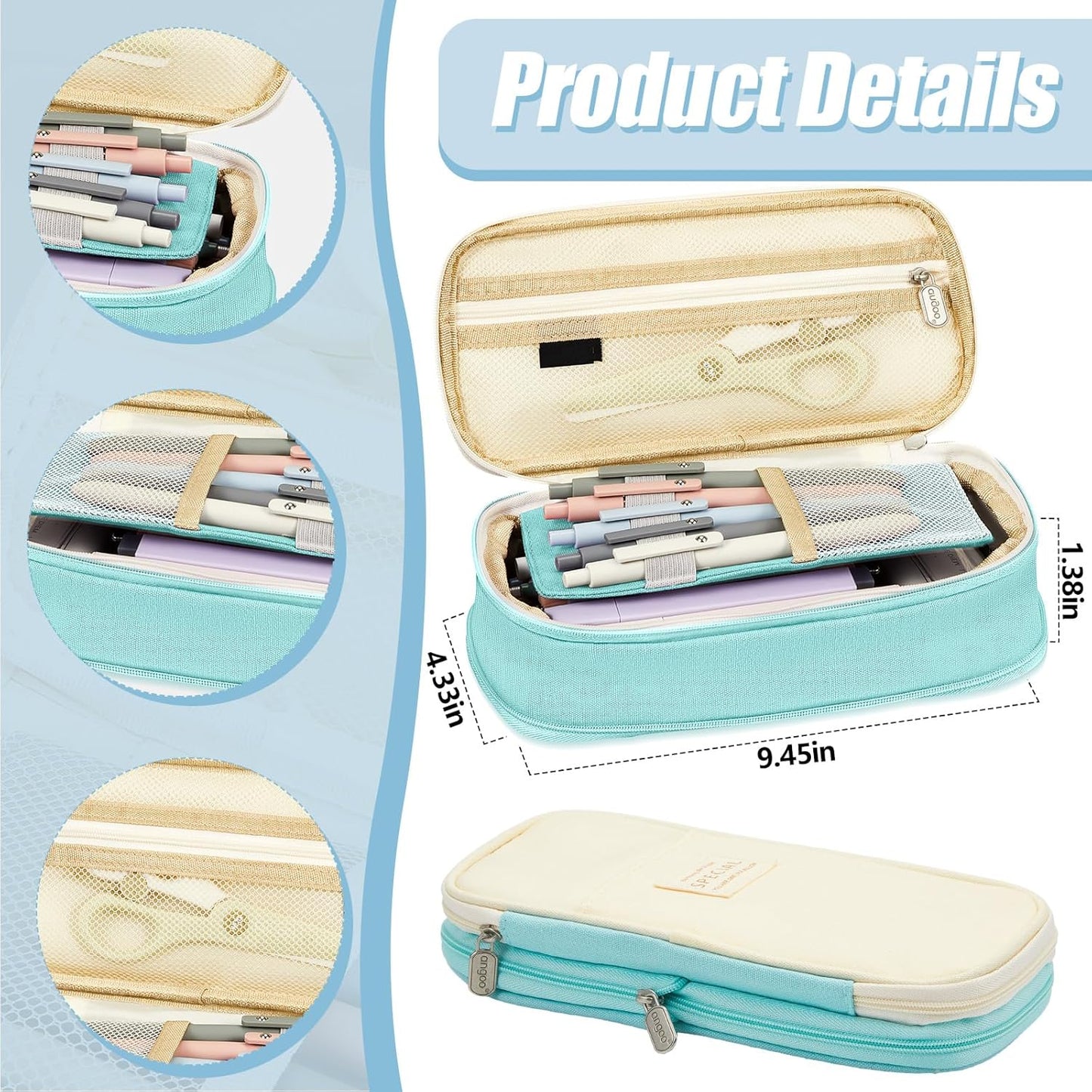 Jutom 39 Pcs Aesthetic Book Annotation Kit Highlighter with Pencil Case Bag Gel Pen Transparent Sticky Note Taking Bible Study College School Supplies(Mint Green,Cute Style)