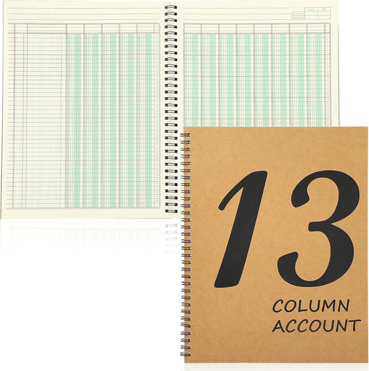2 Pcs 13 Column Ledger Book 8.5 * 11inch Account Book Notebook Columnar Pad Columnar Pad 13 Columns Premium Analysis Pad Kraft Paper Cover 100 Pages for Personal Use Small Business(50 Sheet)