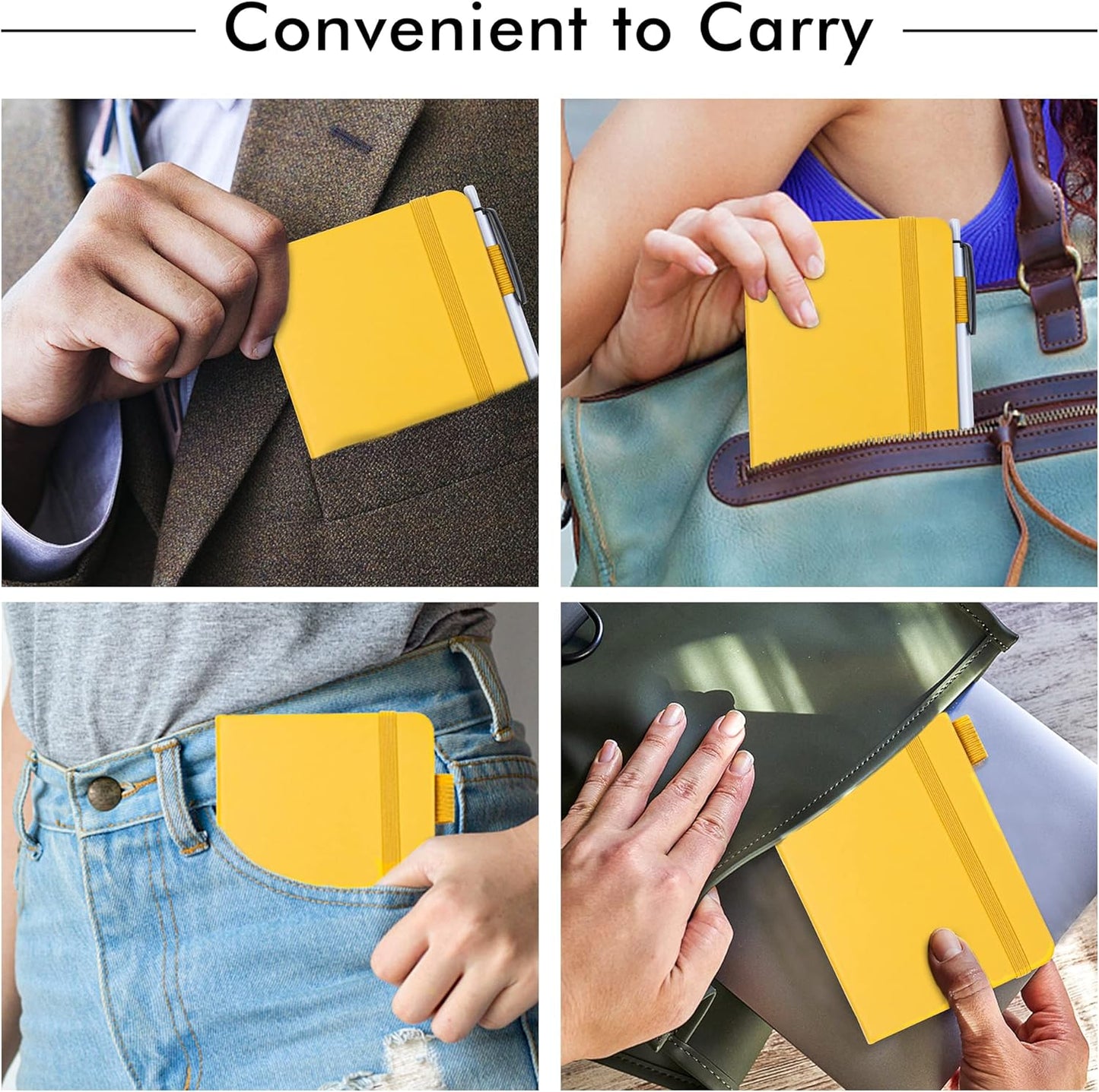 feela 3 Pack Pocket Notebook Journals with 3 Black Pens, A6 Mini Cute Small Journal Notebook Bulk Hardcover College Ruled Notepad with Pen Holder for Office School Supplies, 3.5”x 5.5”, Yellow