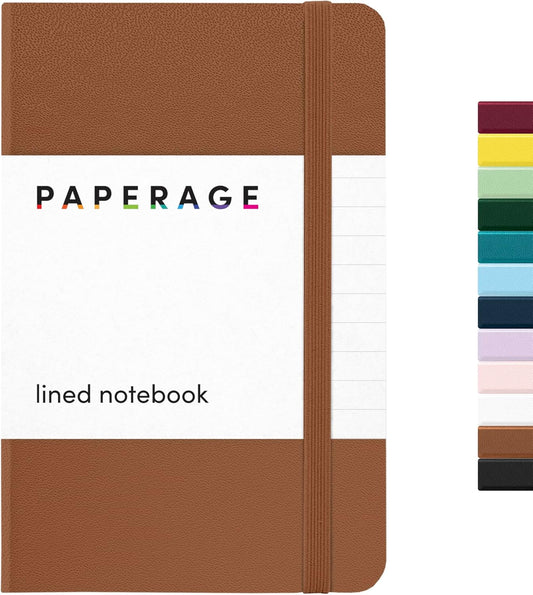 PAPERAGE Lined Pocket Journal Notebook, 1 Pack, (Cognac), 160 Pages, Small, 3.6 inches x 5.6 inches - 100 GSM Thick Paper, Hardcover