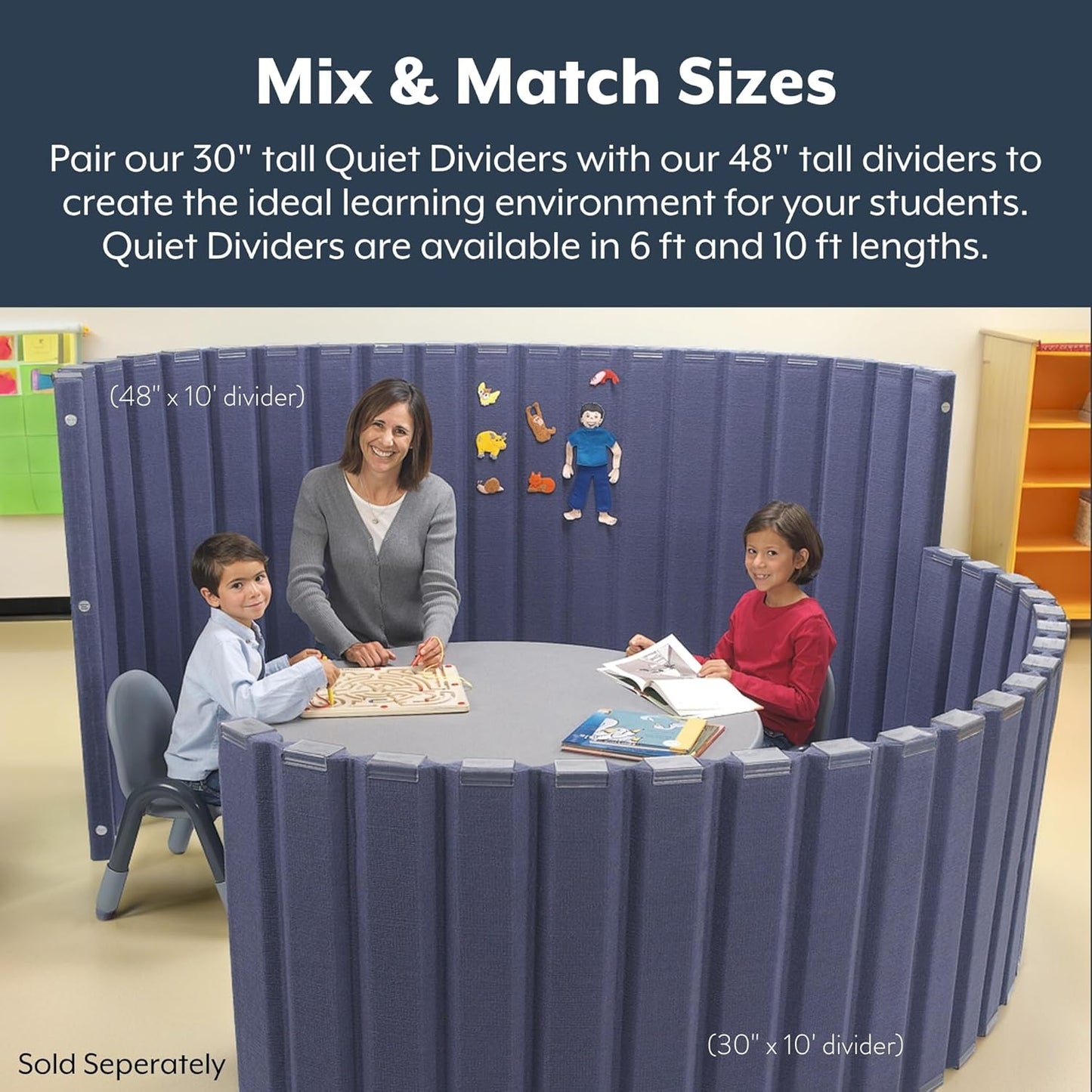 Children’s Factory 48" x 10' Quiet Divider With Sound Dampening Panels, Freestanding Room Divider Wall, Slate Blue (pack of 1)