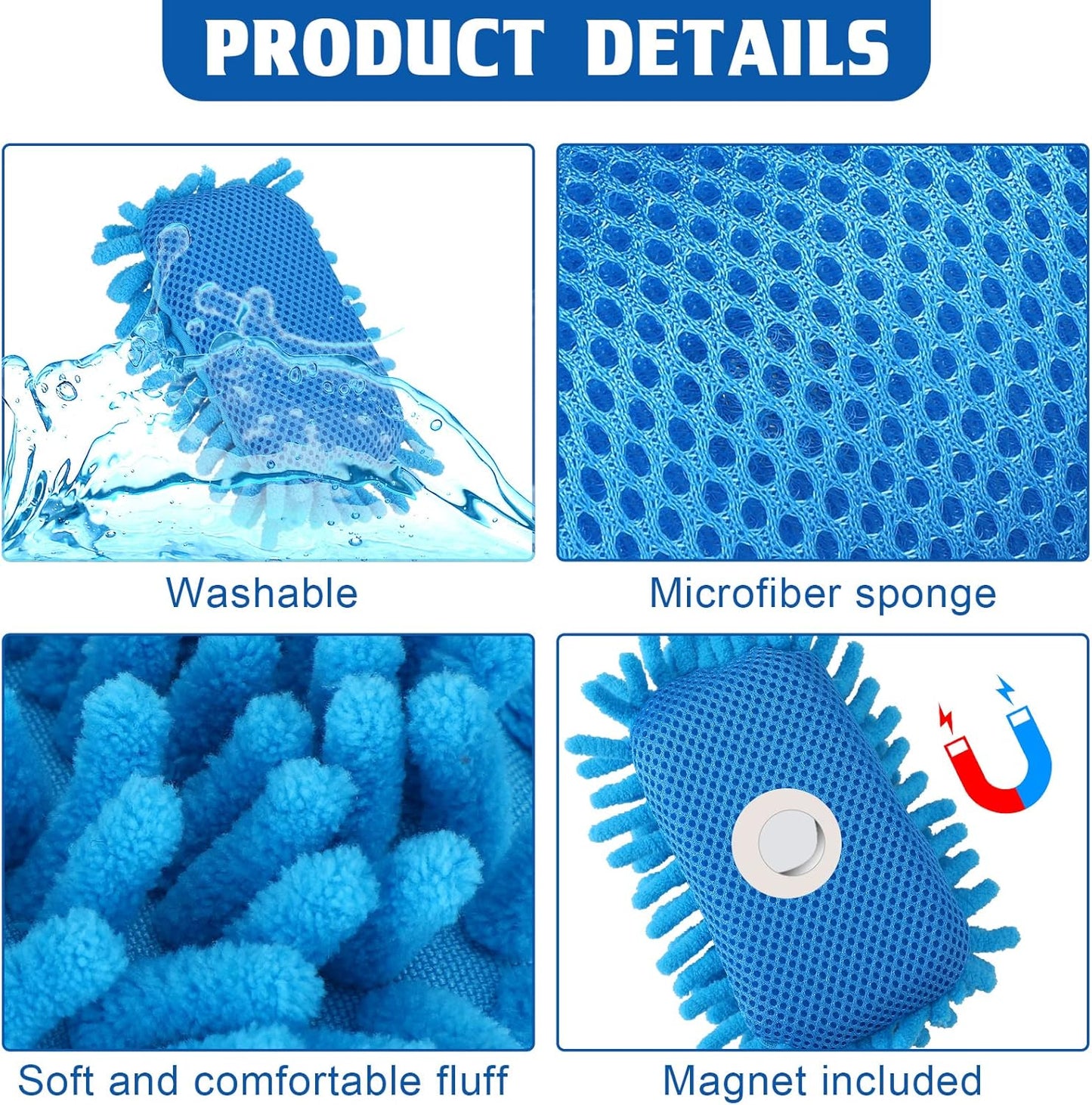 Jeyiour 4 Pcs Large Microfiber Shag Dry Erase Erasers, Magnetic, Rectangular, White Board Erasers, Washable for Classroom, Home and Office Use (Gray, Blue)