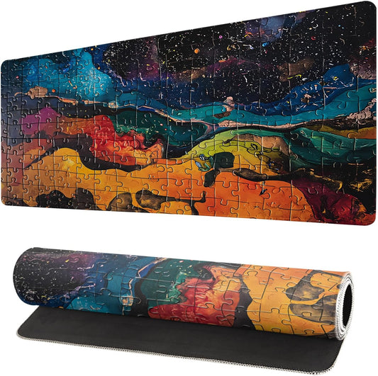 Gaming Mouse Pad Desk Pad,Extended Big Mouse Pad,31.5x11.8 Inch Long Computer Keyboard Mouse Mat Mousepad with 3mm Non-Slip Base and Stitched Edge for Gaming and Office… (Watercolor Puzzle)