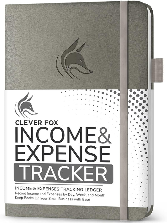 Clever Fox Income & Expense Tracker – Accounting & Bookkeeping Ledger Book for Small Business – 1-Year Record Notebook, A5 (Gray)