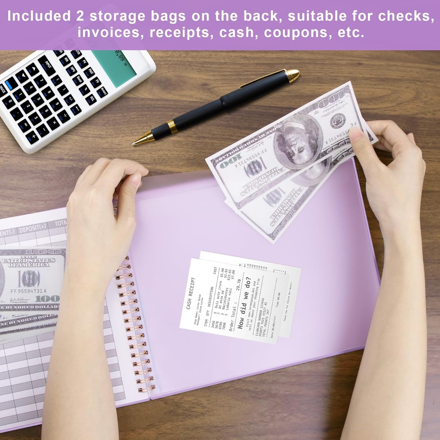 Accounting Ledger Book for Small Business Bookkeeping & Personal Use, Horizontal Expense Tracker Notebook for Family Budget, Bookkeeping Record Book Money Expense & Income Log Journal, Purple