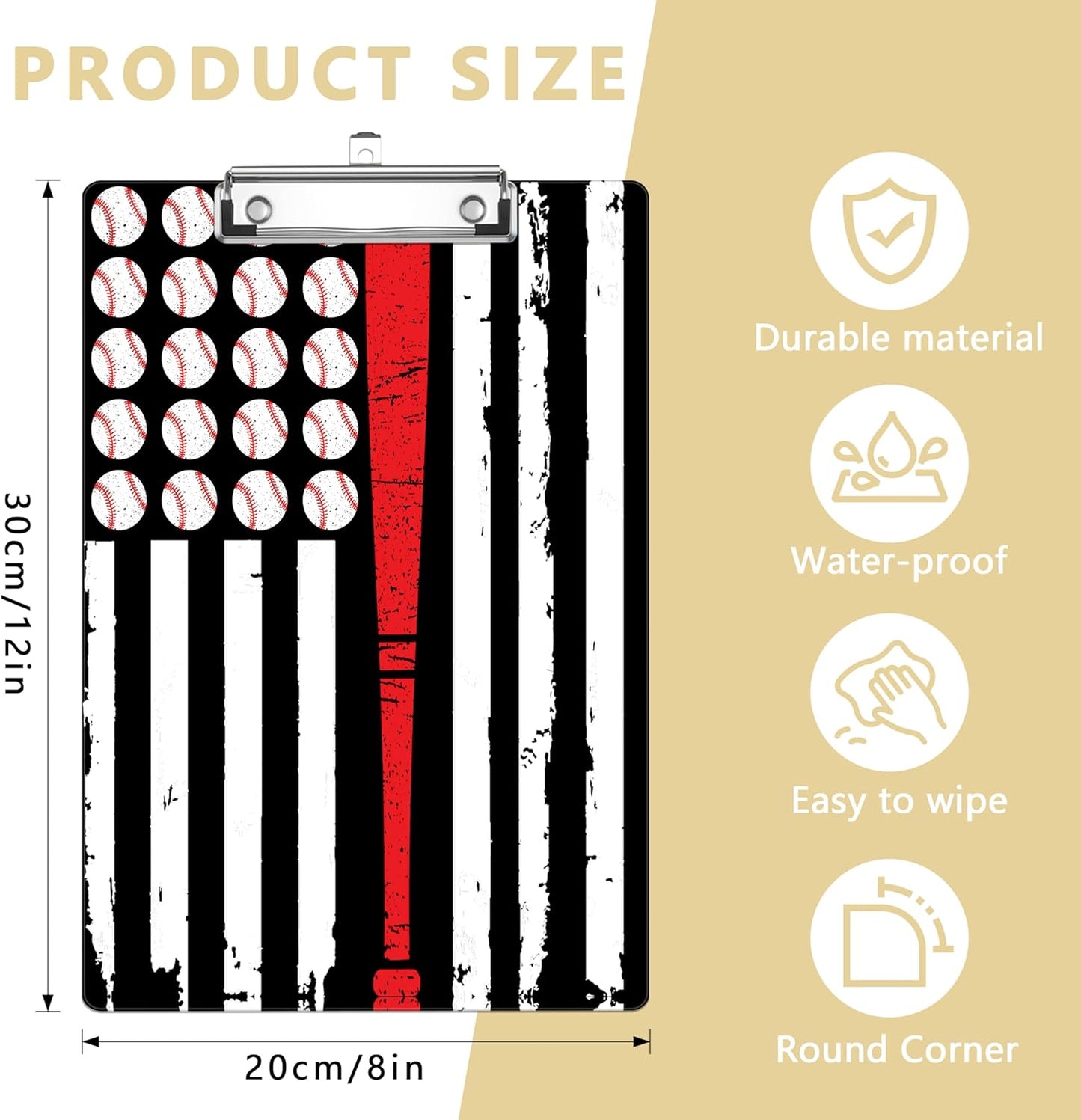 Baseball Flag Plastic Clipboards,Decorative Plastic Acrylic Clipboard for Teacher Social Worker Students Office Supplies 8 * 12