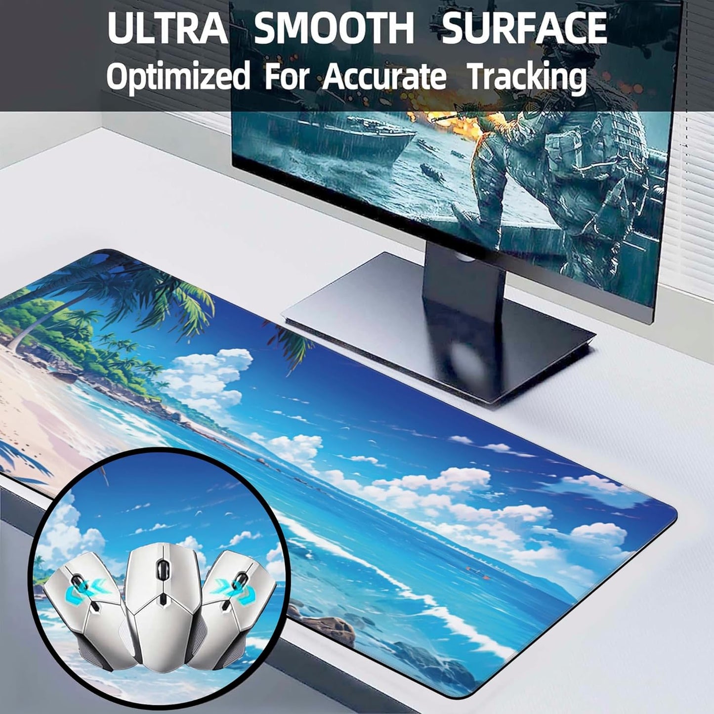 Extended Large Gaming Mouse Pad, Anime Cartoon Large Desk Mat for Desktop XXL, Non-Slip Rubber Base Stitched Edges Long Computer Keyboard Desk Pad Mouse Mat for Gaming Home Office 35.4"X15.7"