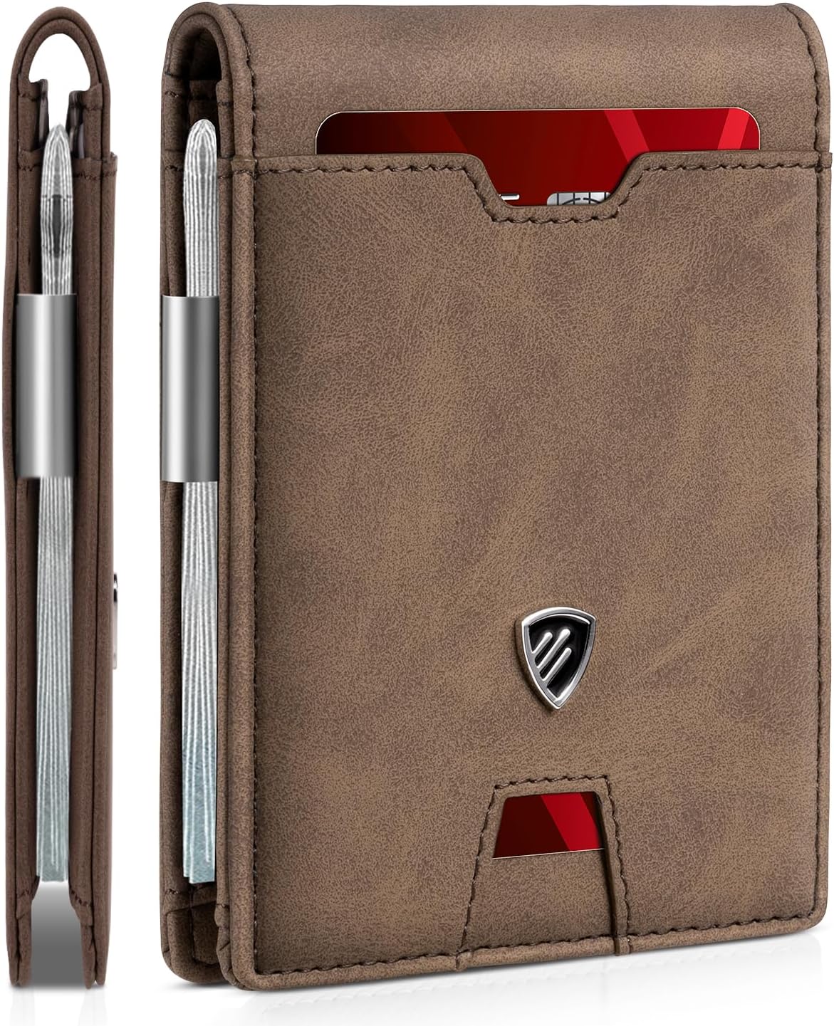 RUNBOX Mens Slim Wallet with Money Clip RFID Blocking Bifold Credit Card Holder for Men with Gift Box