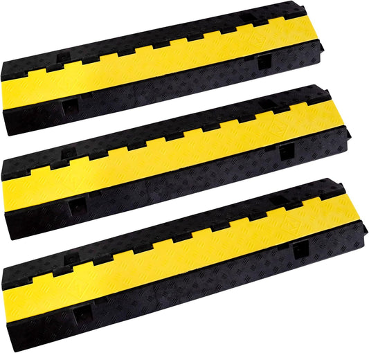 Rubber Cable Ramp Cord Cover Cable Protector Ramps Wire Hose Protective 22000Lbs Load Capacity Traffic 2 Channel Speed Bump for Asphalt Concrete Gravel Driveway Indoor Outdoor, 3 Packs