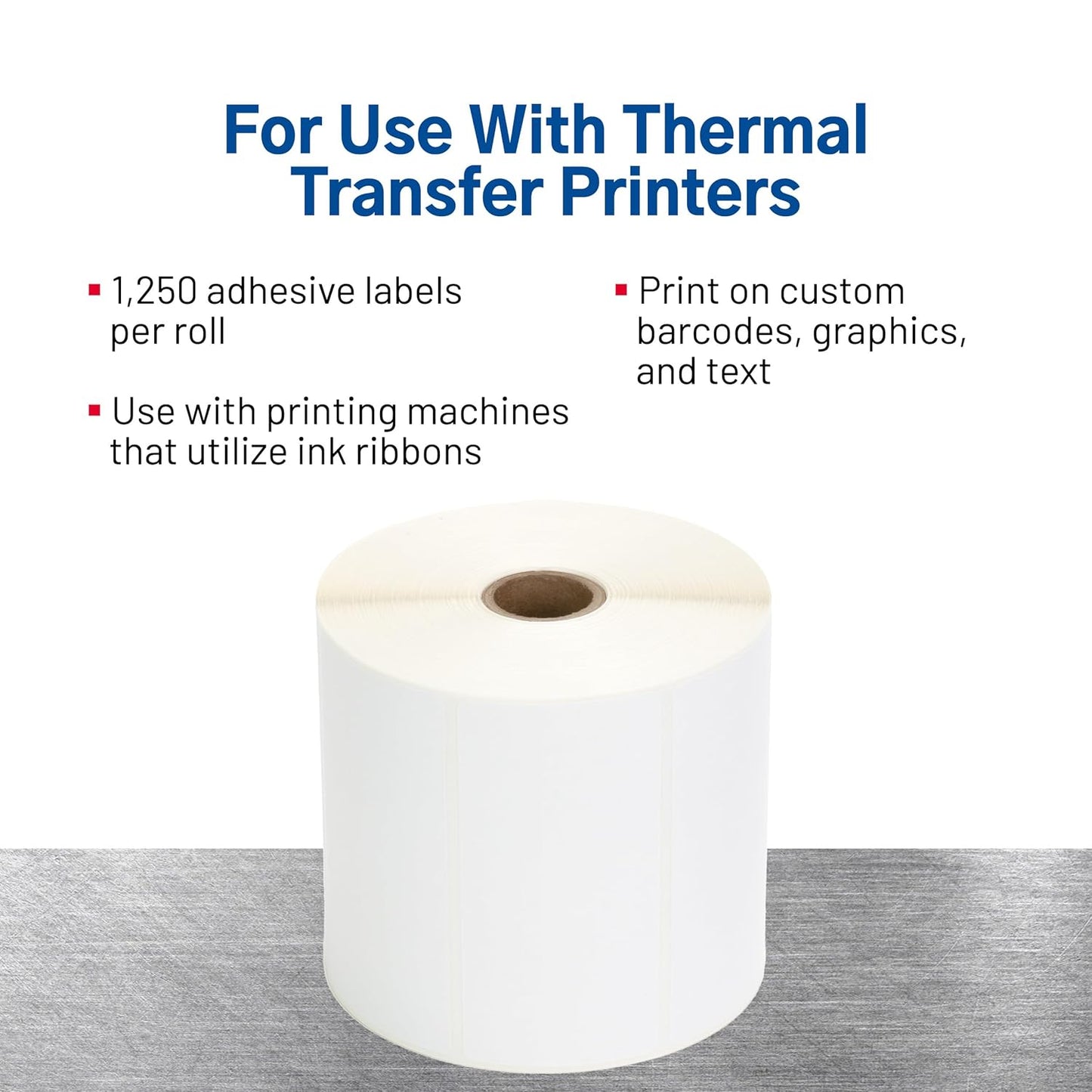 TSC Thermal Label Transfer Paper for Printers, Stickers and Labels for Postage, Receipts, Retail, Business, 4" Width x 2" Length, 1" Core, 5" Outer Diameter, White, 1250 Labels Per Roll, 4 Rolls
