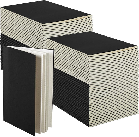 Mimorou 100 Pcs Kraft Notebook Journals 5.5 Inch x 8.3 Inch A5 Softcover Notebooks Bulk for Writing Sketch Office Notepad with 60 Pages 30 Sheets (Black,Dot)