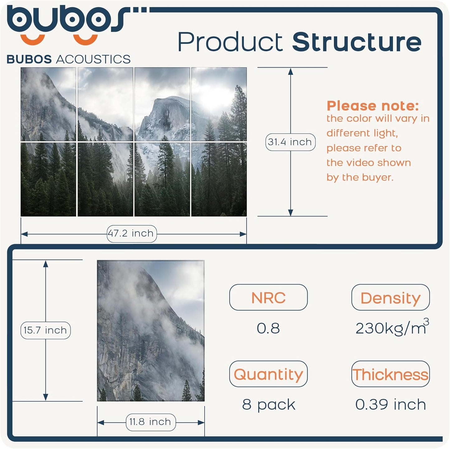 BUBOS 8 Pack Art Acoustic Panels Soundproof Wall Panel,47.2X31.4 Inches Sound Absorbing Panel,Self-adhesive Decorative Acoustical Wall Panels, Acoustic Treatment for Ceiling Home Office（Forest2）