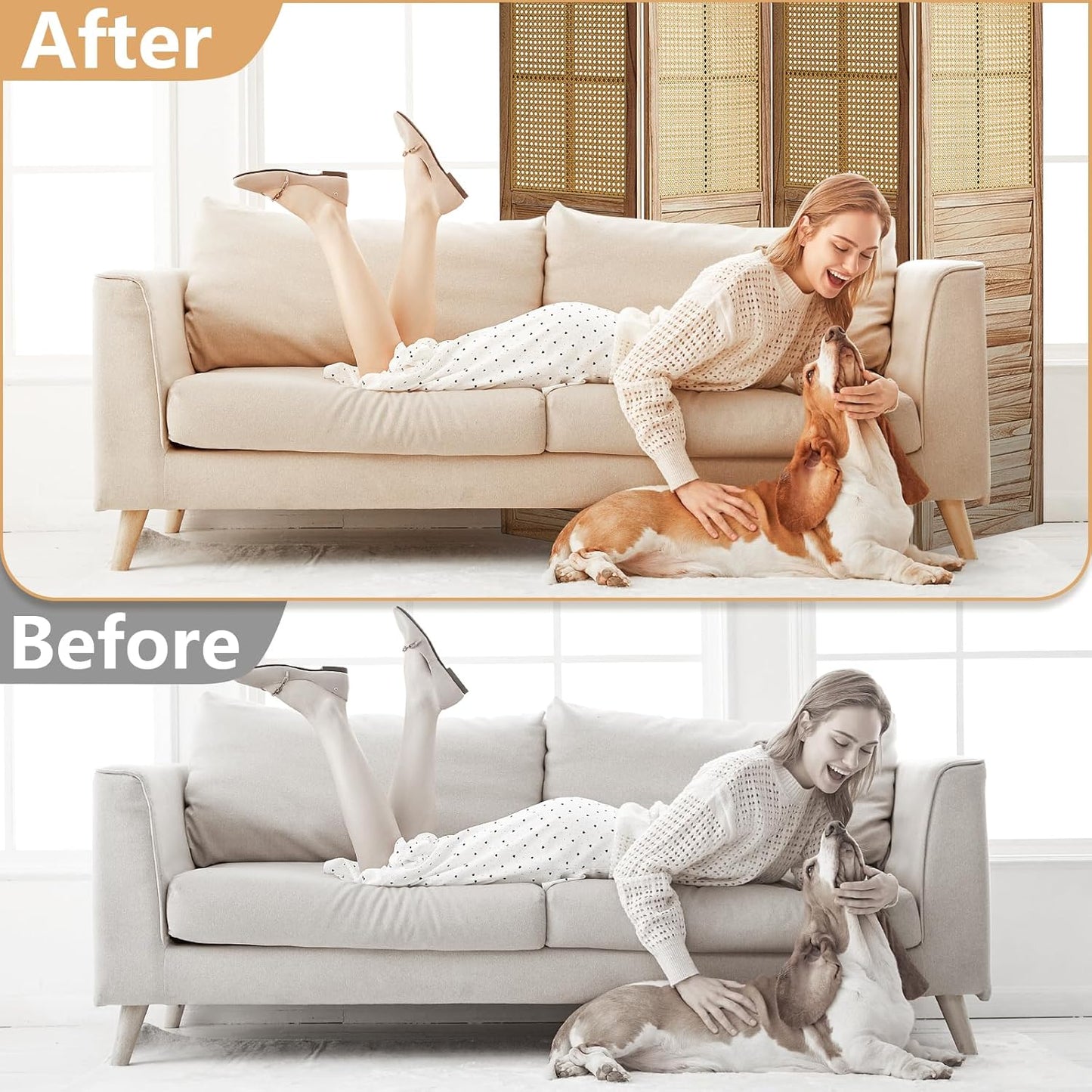 4 Panel Rattan Room Divider Panel, 5.6Ft Partitions and Dividers, Louvered Partition Divider, Room Dividers Screen, Solid Wood Frame, Folding Screen, Bedroom, Family Room, Light Brown