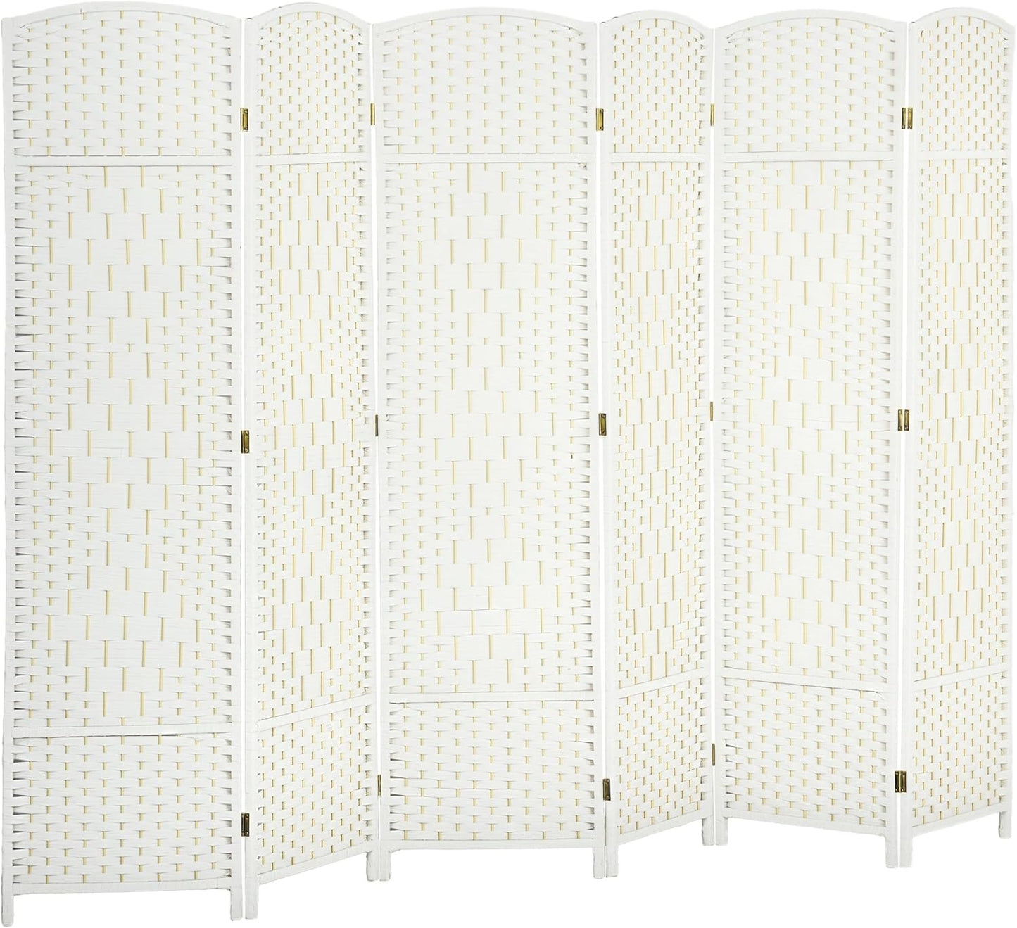 HOMCOM 6 Panel Room Divider, 6' Tall Folding Privacy Screen, Hand-Woven Freestanding Wall Partition for Home Office, Bedroom, White