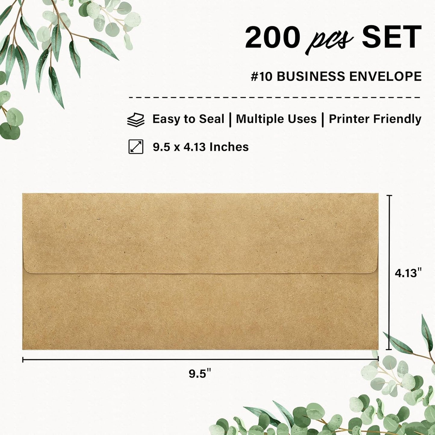 200 Pack #10 Business Envelopes, Self Seal Standard Kraft Envelopes for Secure Business & Legal Mailing, Office, Checks, Letter, Invoices, 4 1/8 x 9 1/2 Inches