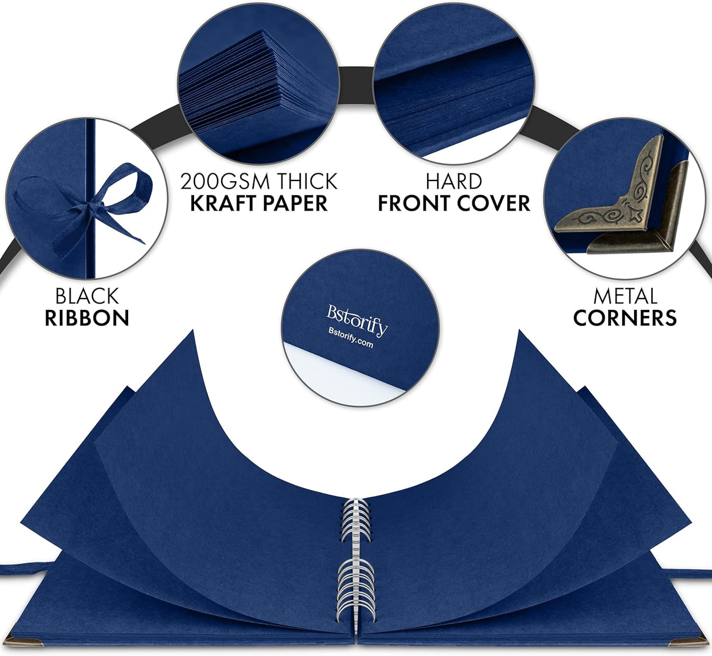 Bstorify Square Scrapbook Photo Albums 8 x 8 Inch Blue Hardcover with Ribbon Closure - Ideal for Scrapbooking, Art & Craft Projects