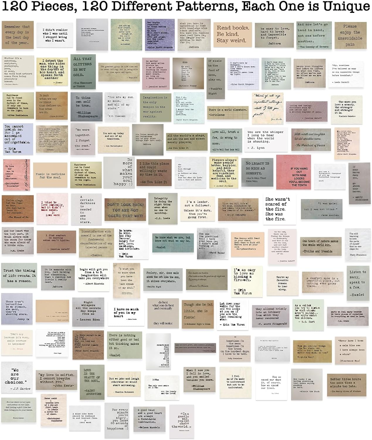 LakoArt 120 Pieces Non-repetitive Retro Typewriter Style Motivational Quote Stickers, Inspirational Vintage Journaling Stickers, Famous Words Scrapbook Sticker for Planner Bullet Junk Journal Laptop