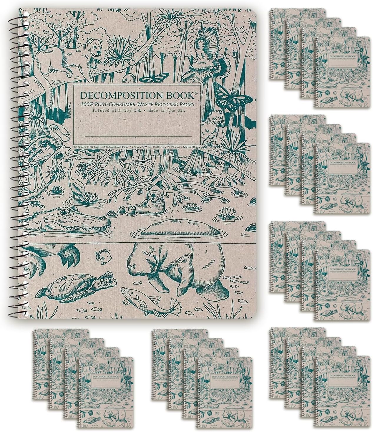 Decomposition 24-Pack Everglades College Ruled Spiral Notebooks – 9.75" x 7.5" Journal, 160 Lined Pages Each – 100% Recycled Paper – Bulk Notebooks for Schools, Offices & Institutions – Made in USA