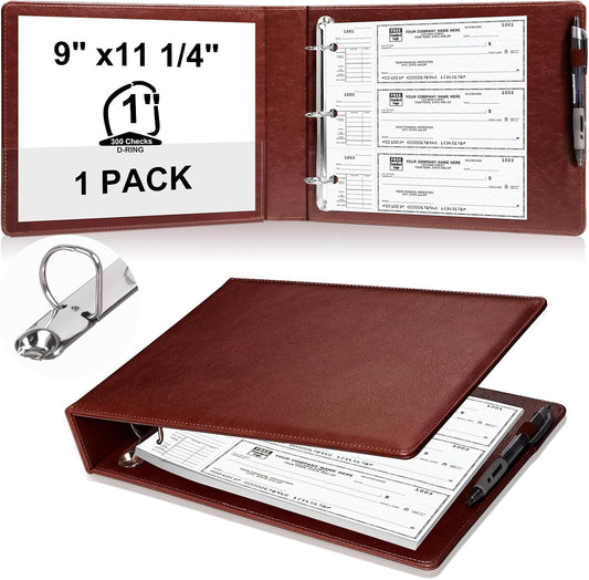 9" x11 1/4" PU Leather 3 Rings Personal Checks Binder for End-Stub Deskbook 3-Ring Binders for Desk Check fit 3 & 9 Holes Checkbook Binder Cover for Business Finances (Not Fit 7 Holes,Light Brown)