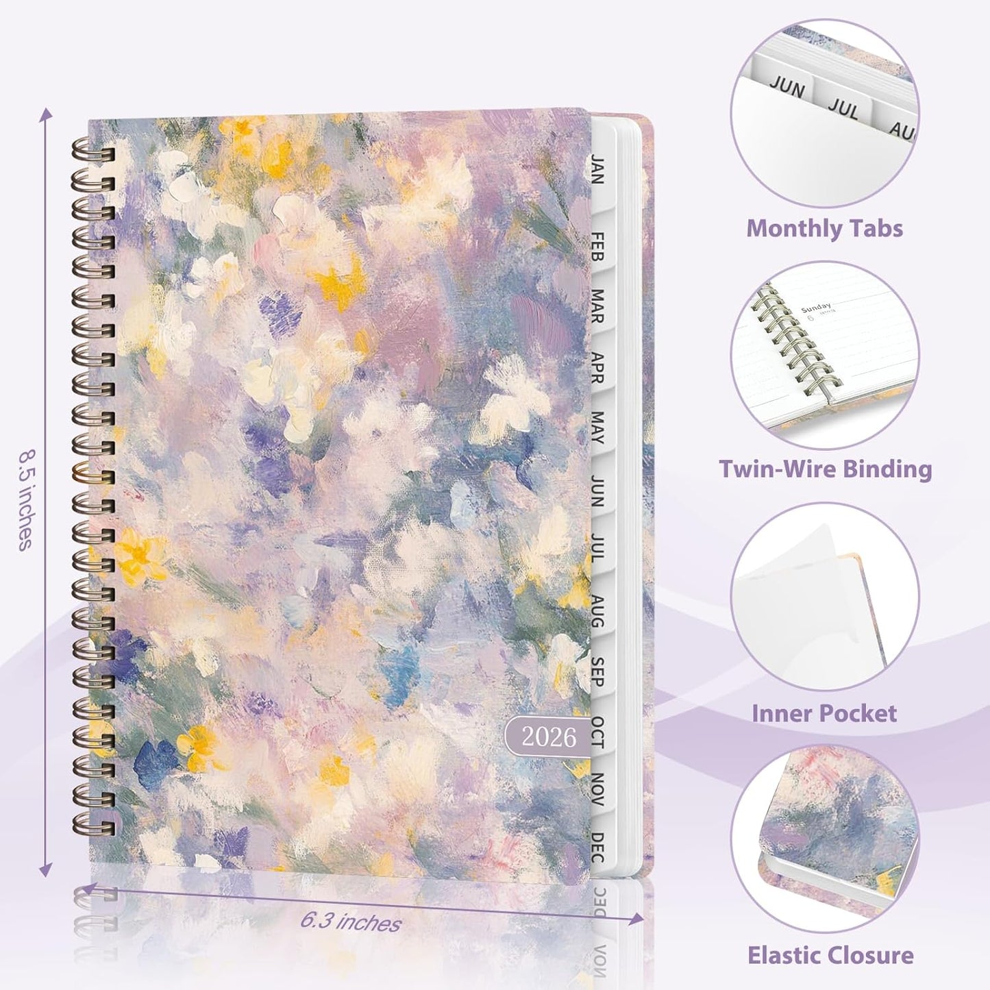 2026 Planner, Weekly and Monthly Calendar Agenda Book, Jan 2026 - Dec 2026, Hardcover Planning Academic Planner for Office School Supplies and Desk Accessories - A5 (6.3'' x 8.5'')