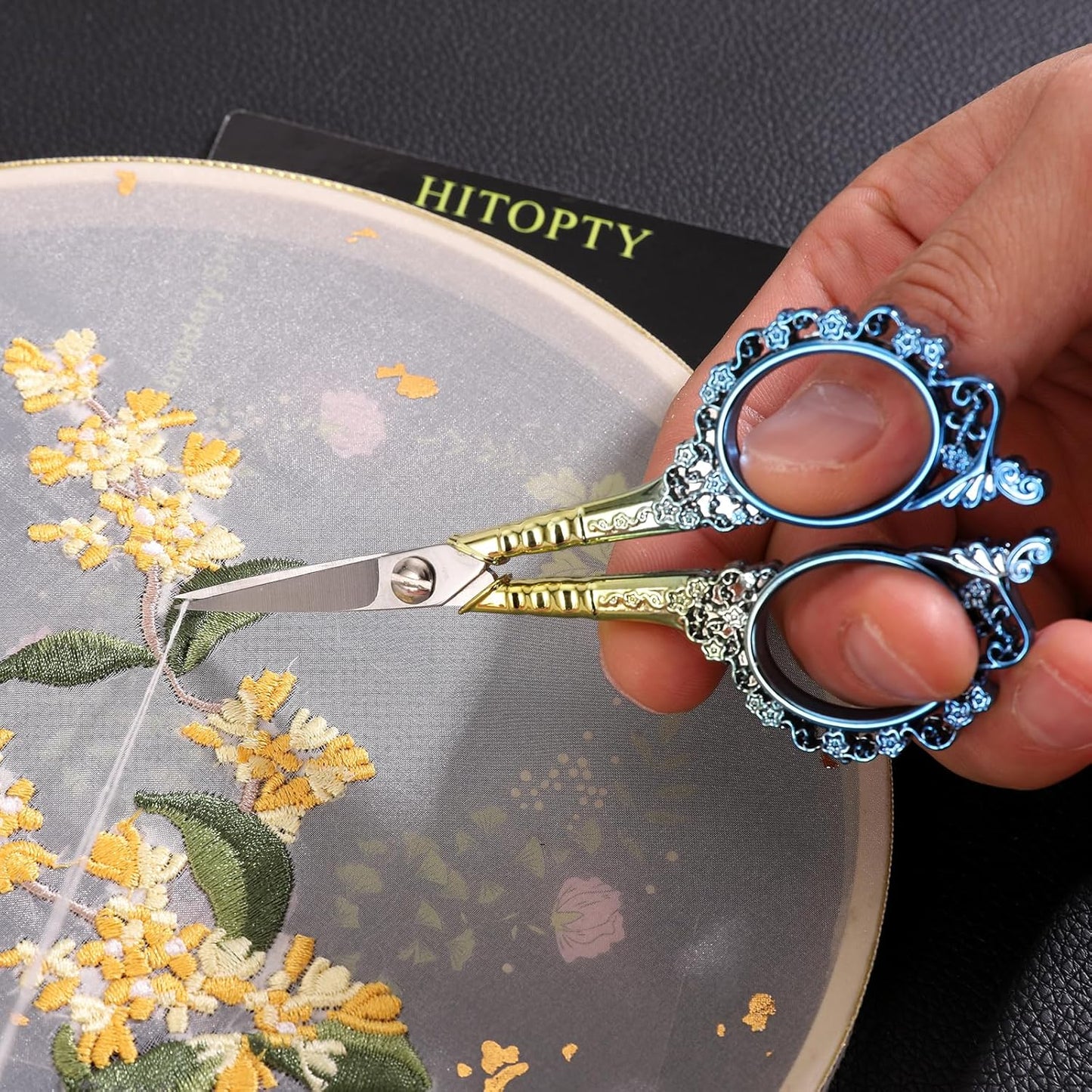 Sewing Sharp Embroidery Threading Scissors with Cover for Craft Art work Needlework Yarn Fabric Precision Detail Paper Cutting Tools, 4.5in Blue Shears