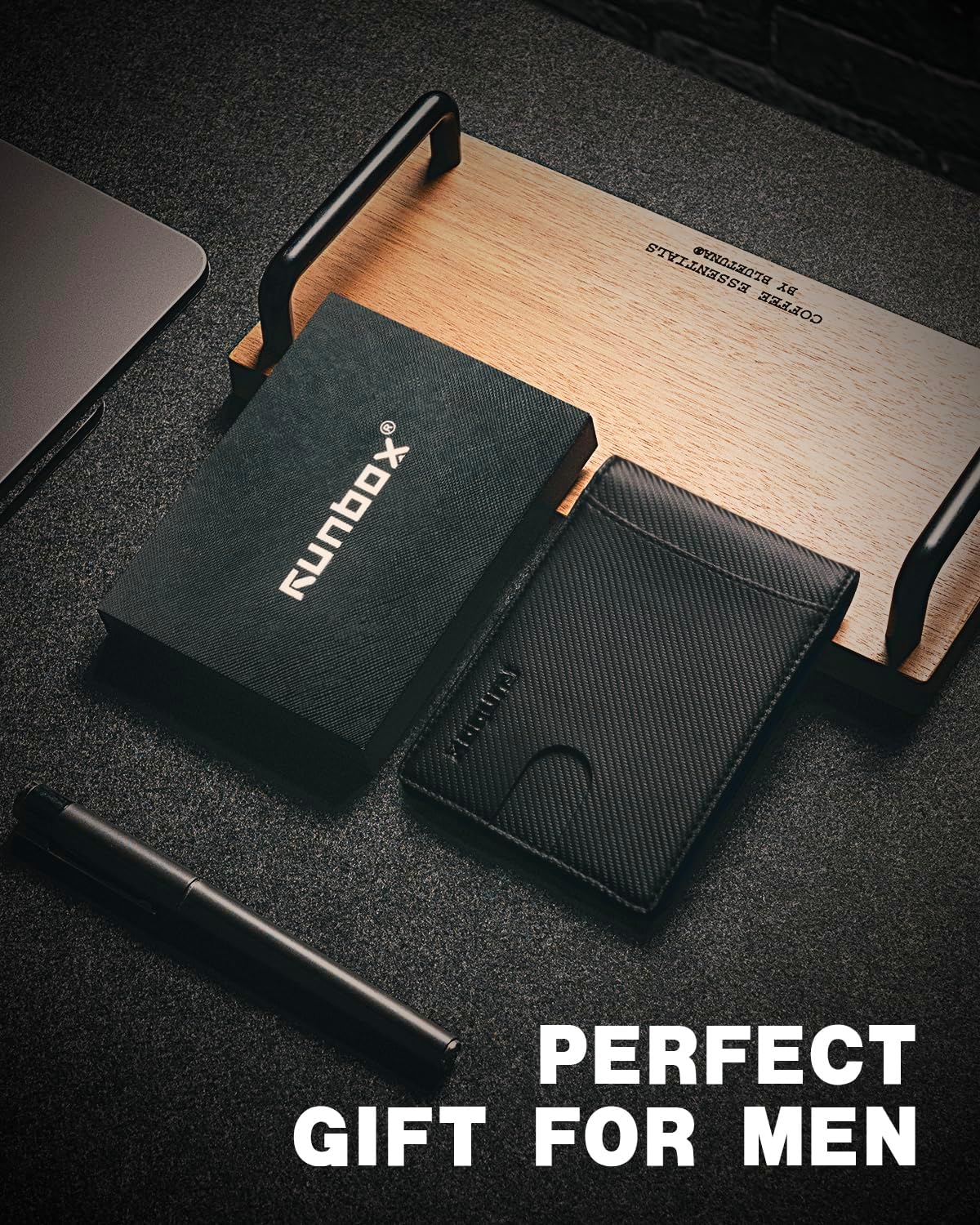 RUNBOX Money Clip Slim Wallets for Men RFID Blocking 11 Card Holder Minimalist Small Leather Bifold Men's Front Pocket Wallet Gift Box