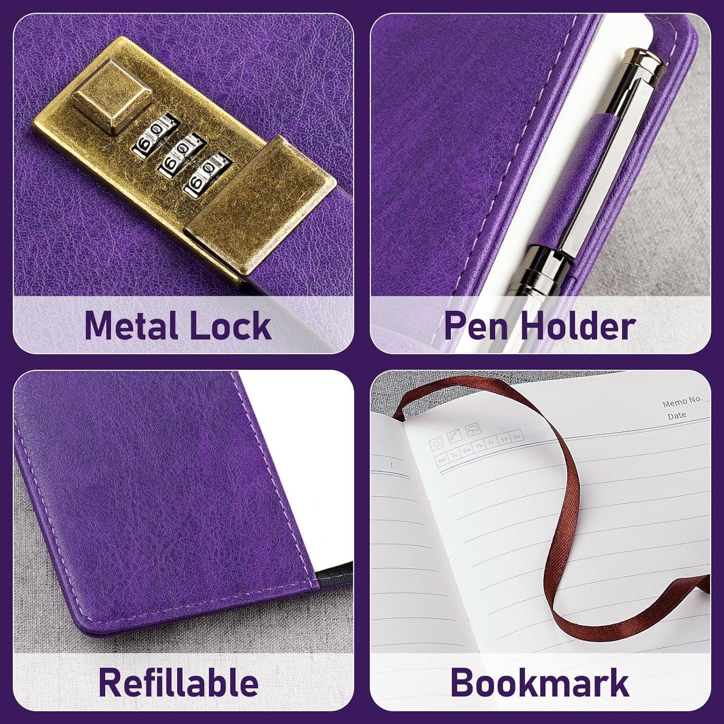 WEMATE Diary with Lock, A5 PU Leather Journal with Lock 240 Pages, Vintage Locks Journal Password Notebook with Pen, Locks Diary Planner Organizer for Men and Women, 8.6x5.8in