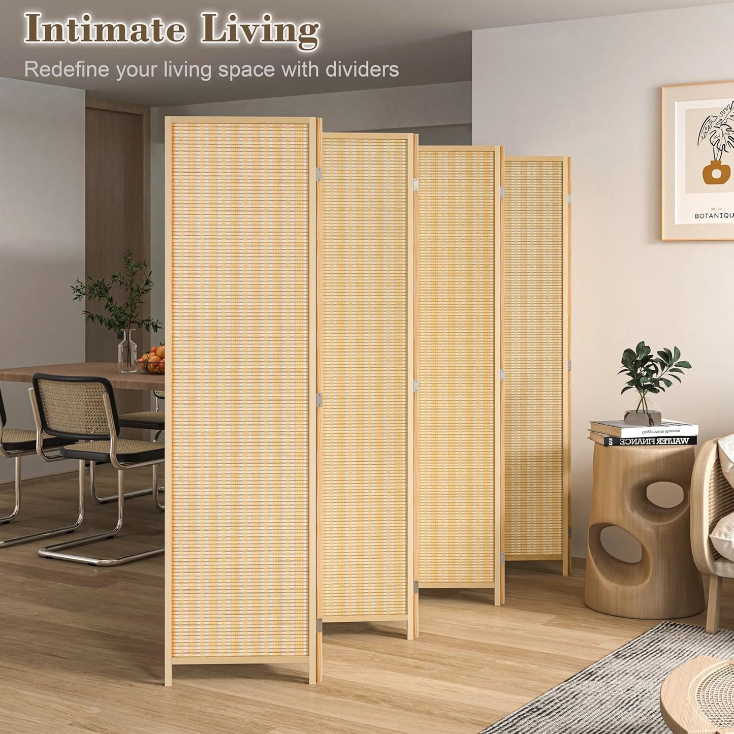 WelFurGeer 8 Panel Bamboo Room Divider, Folding Privacy Screen for Room Separation, Natural Wood Room Partitions and Dividers, Patio Privacy Panels, Decorative Wall Divider for Home, Office, Studio