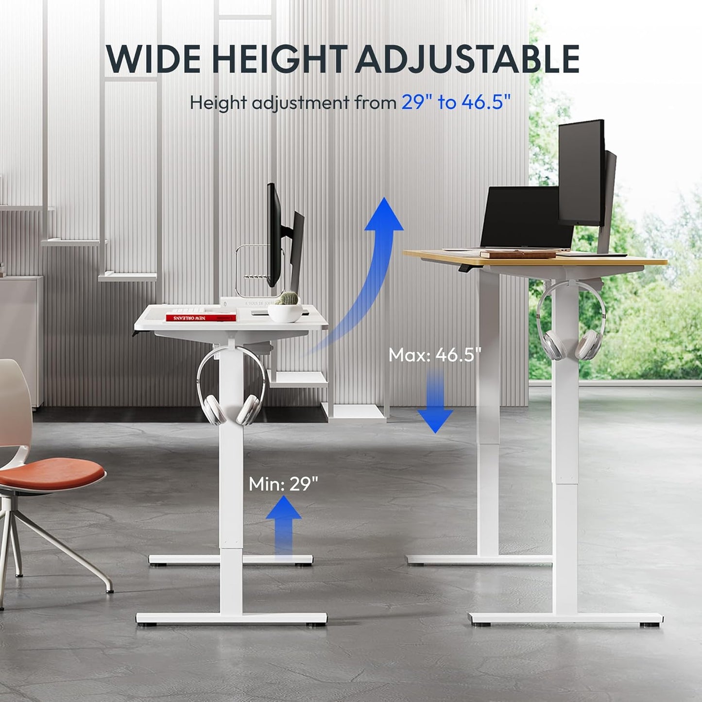 FLEXISPOT Standing Desk Electric Height Adjustable Desk with 55 x 24 Inch Splice Board, Home Office Computer Workstation, Maple Top + White Frame