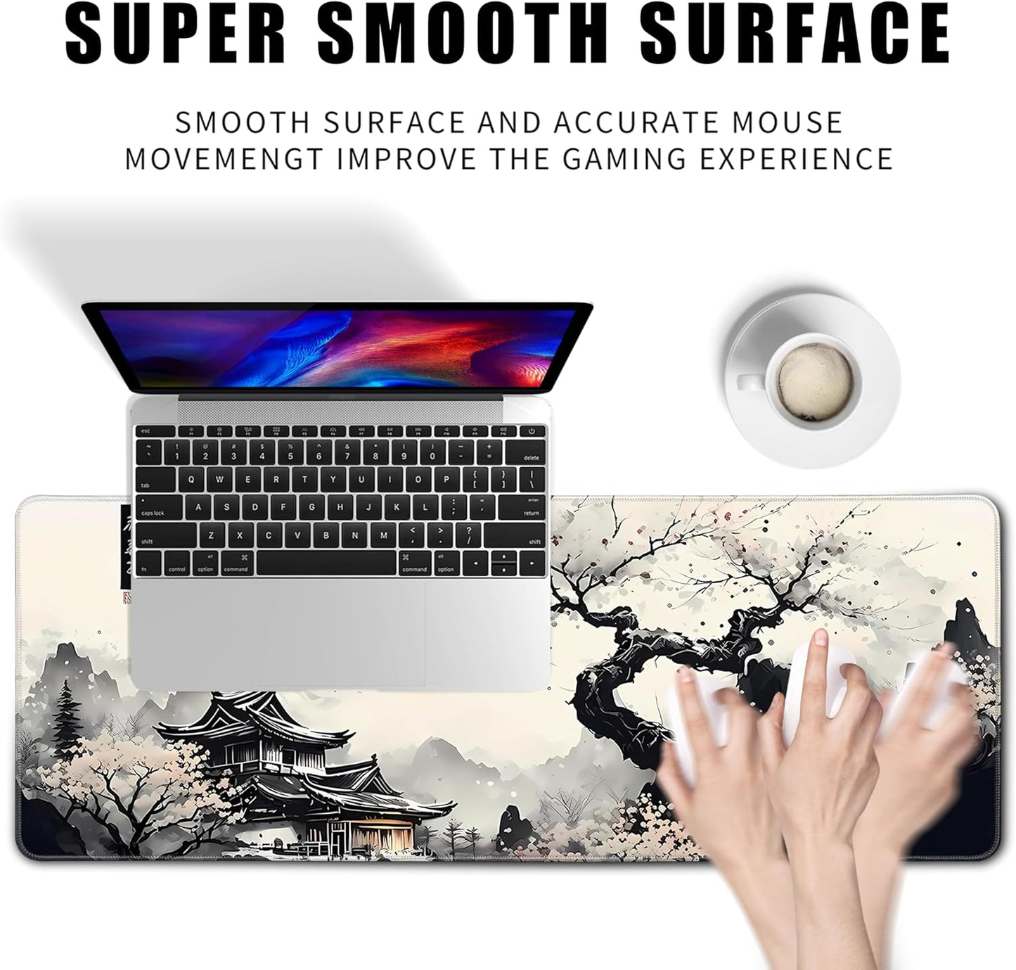 Japanese Desk Mat Cherry Blossom Large Mouse Pad Gaming Mousepad Extended XL Keyboard Mat Computer Laptop Mouse Desktop Mat 31.5 X 11.8 Desk Decor