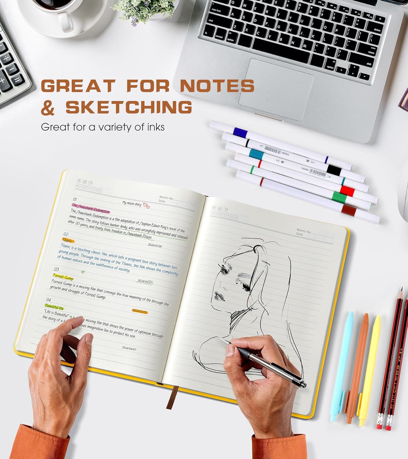 Lined Journal Notebook for Women Men,256 Pages A4 Large Hardcover Leather Journals for Writing,Travel,Business,Work,School,College Ruled Notebooks for Note Taking,Diary Notepad 8.6"×11"(Yellow)