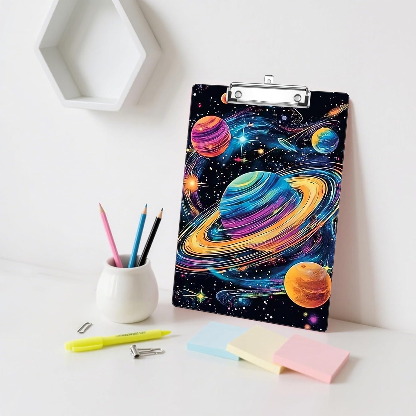 Planet Galaxy Plastic Clipboards,Decorative Plastic Acrylic Clipboard for Teacher Social Worker Students Office Supplies 8 * 12