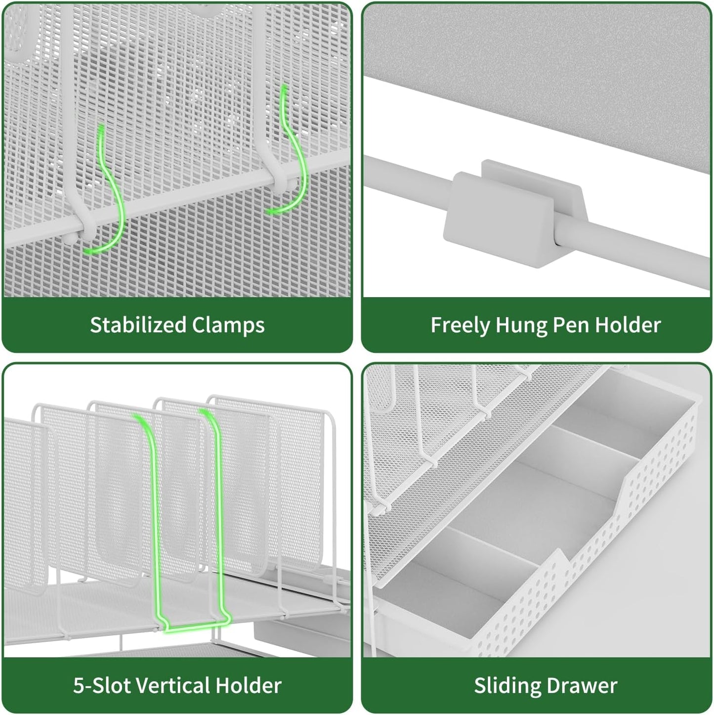 Desk Organizer, Office Organization with Vertical File Holder, File Organizer with Drawer and Pen Holder, Desk Accessories and Workspace Organizers for Home Office (White)