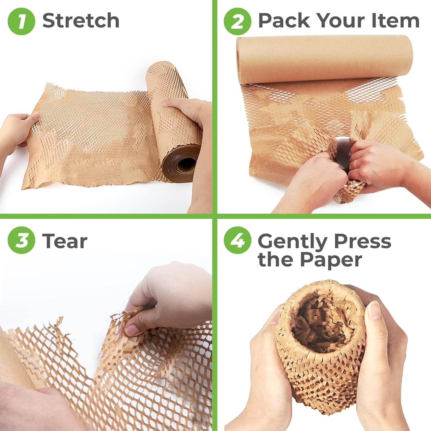 HexcelWrap Mini - Honeycomb Packing Paper, Eco-Friendly, Sustainable Paper Bubble Wrap for Shipping & Moving, Cushioned Packing Material in Easy Self-Dispenser Box - Natural, 12" x 1400'