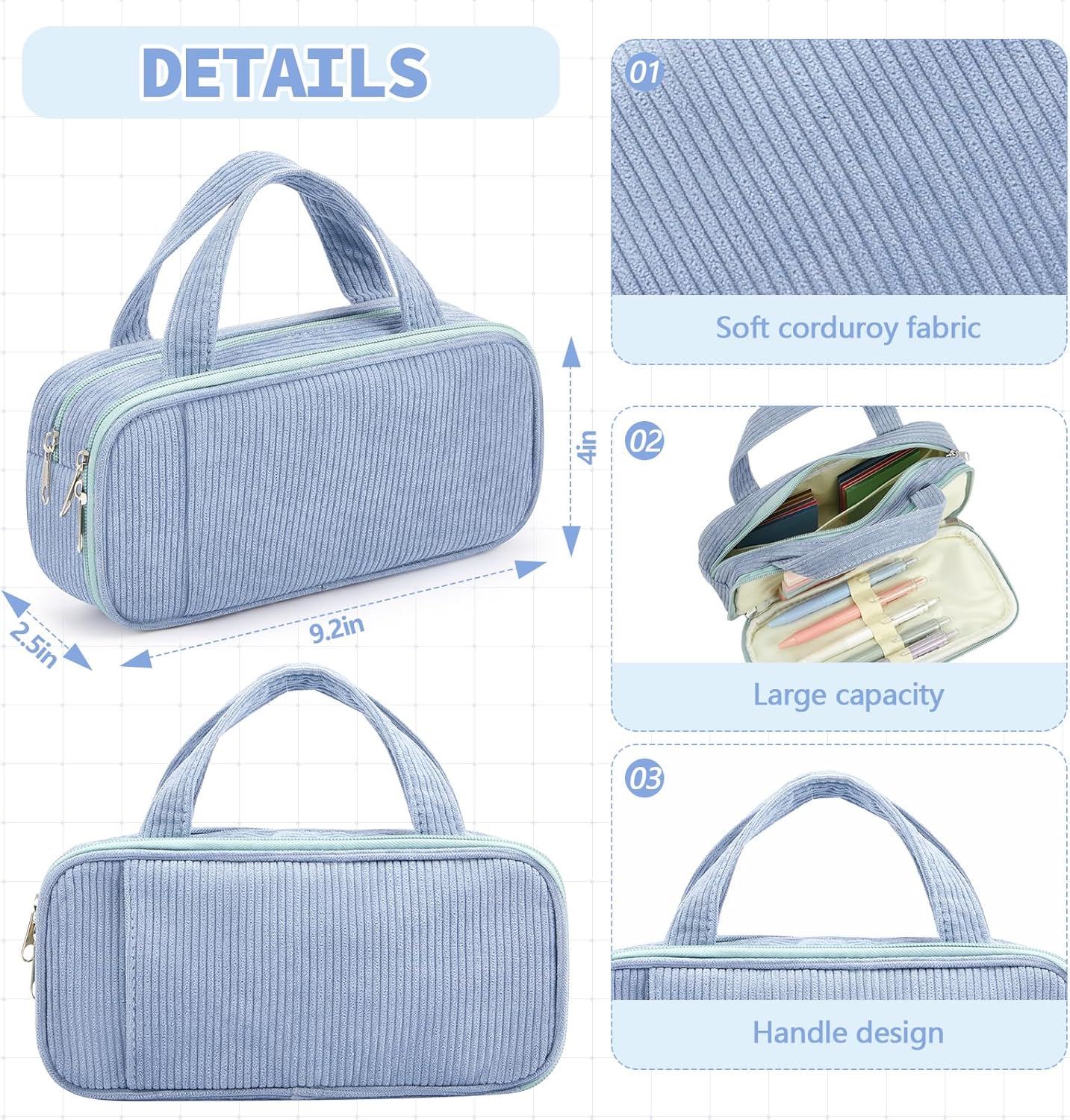 Jutom 39 Pcs Aesthetic Book Annotation Kit Highlighter with Pencil Case Bag Gel Pen Transparent Sticky Note Taking Bible Study College School Supplies(Dusty Blue,Classic Style)