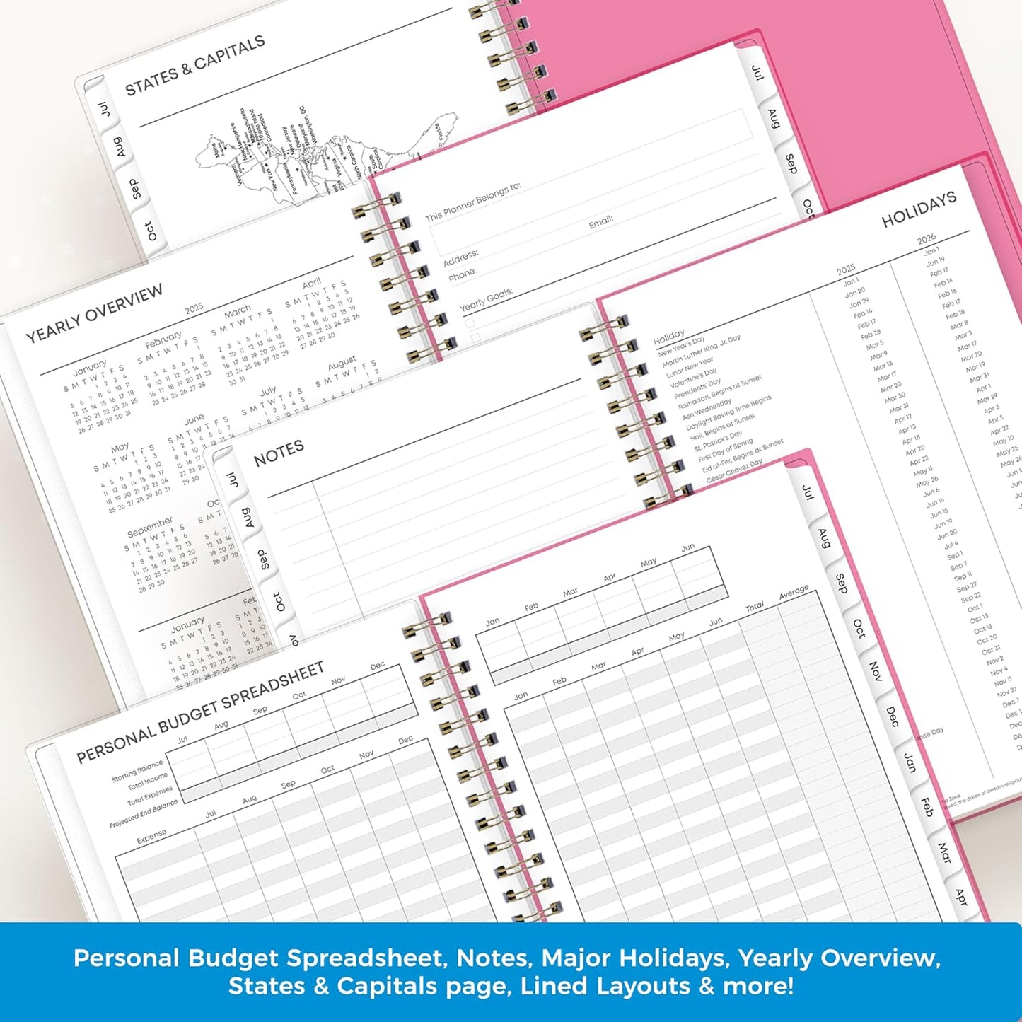 Blue Sky 2025-2026 Weekly and Monthly Academic Year Planner Calendar, July 2025 - June 2026, 5" x 8", Flexible Cover, Wirebound, Laminated Tabs, Roosevelt Pink