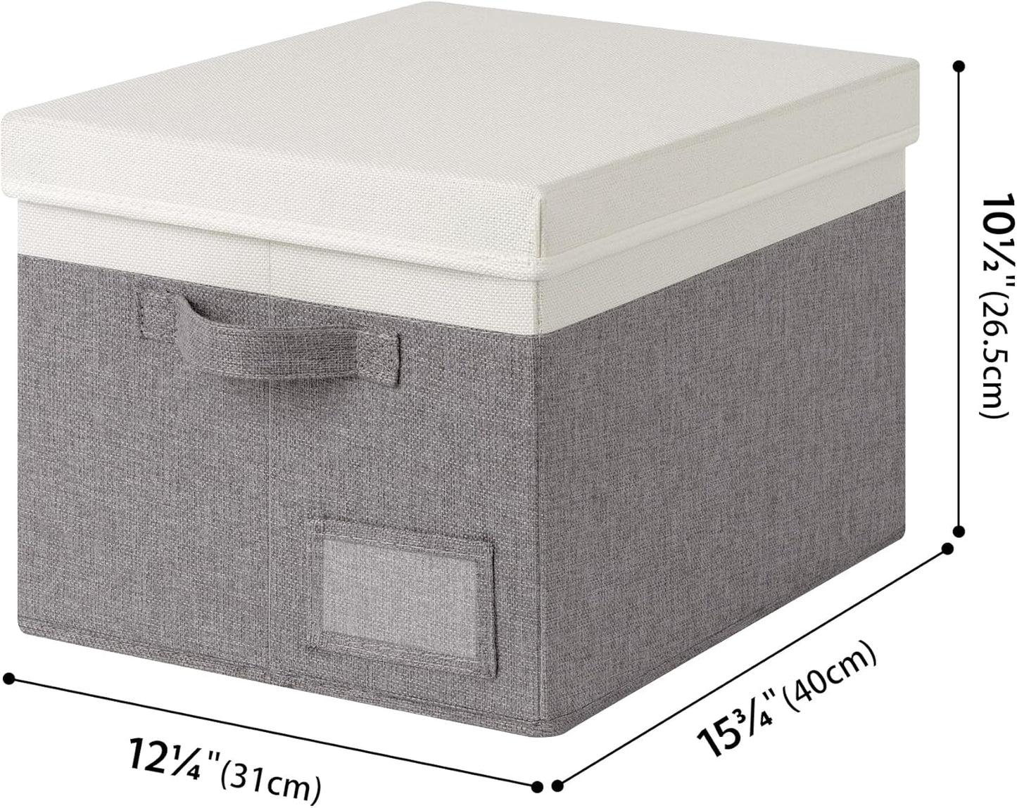 GRANNY SAYS Storage Bins with Lids, Linen Closet Storage Boxes, Collapsibe Storage Bins for Clothes, Storage Containers with Label Holder, 3-Pack, Gray&Ivory