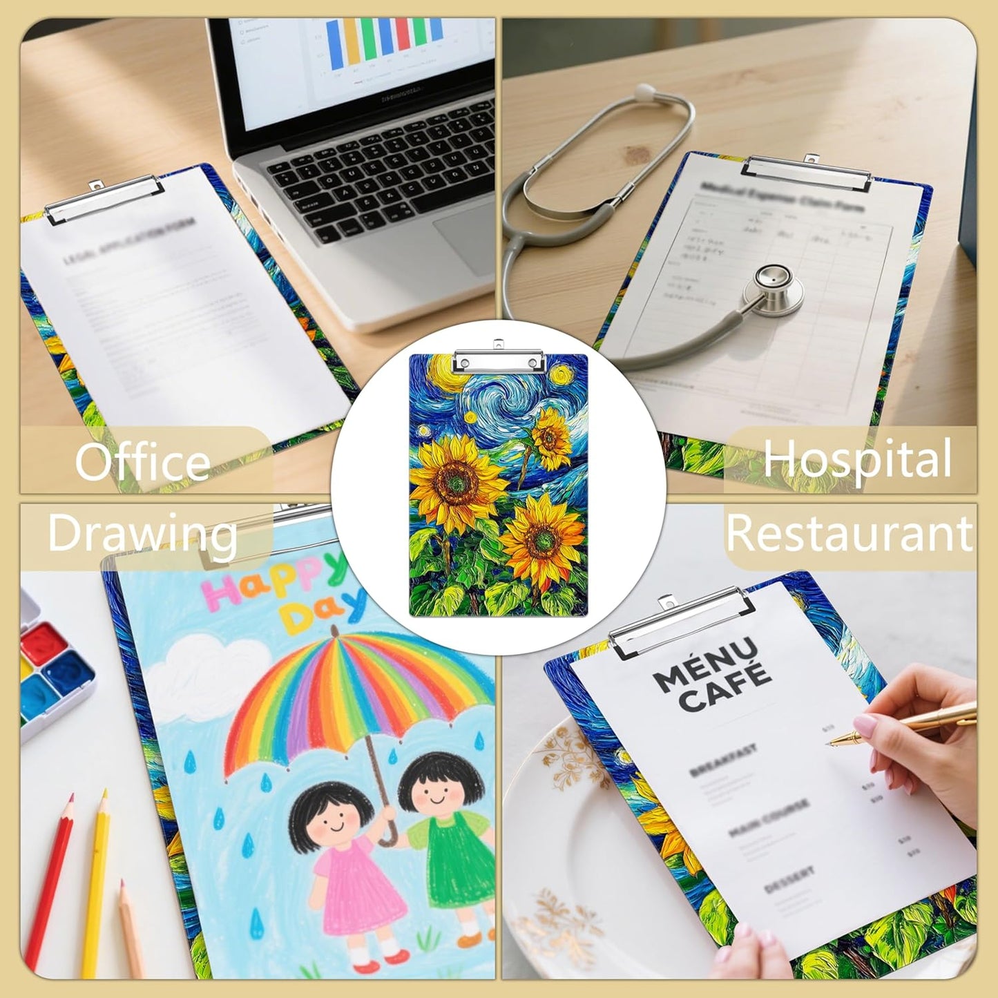 Sunflower Plastic Clipboards,Decorative Plastic Acrylic Clipboard for Teacher Social Worker Students Office Supplies 8 * 12