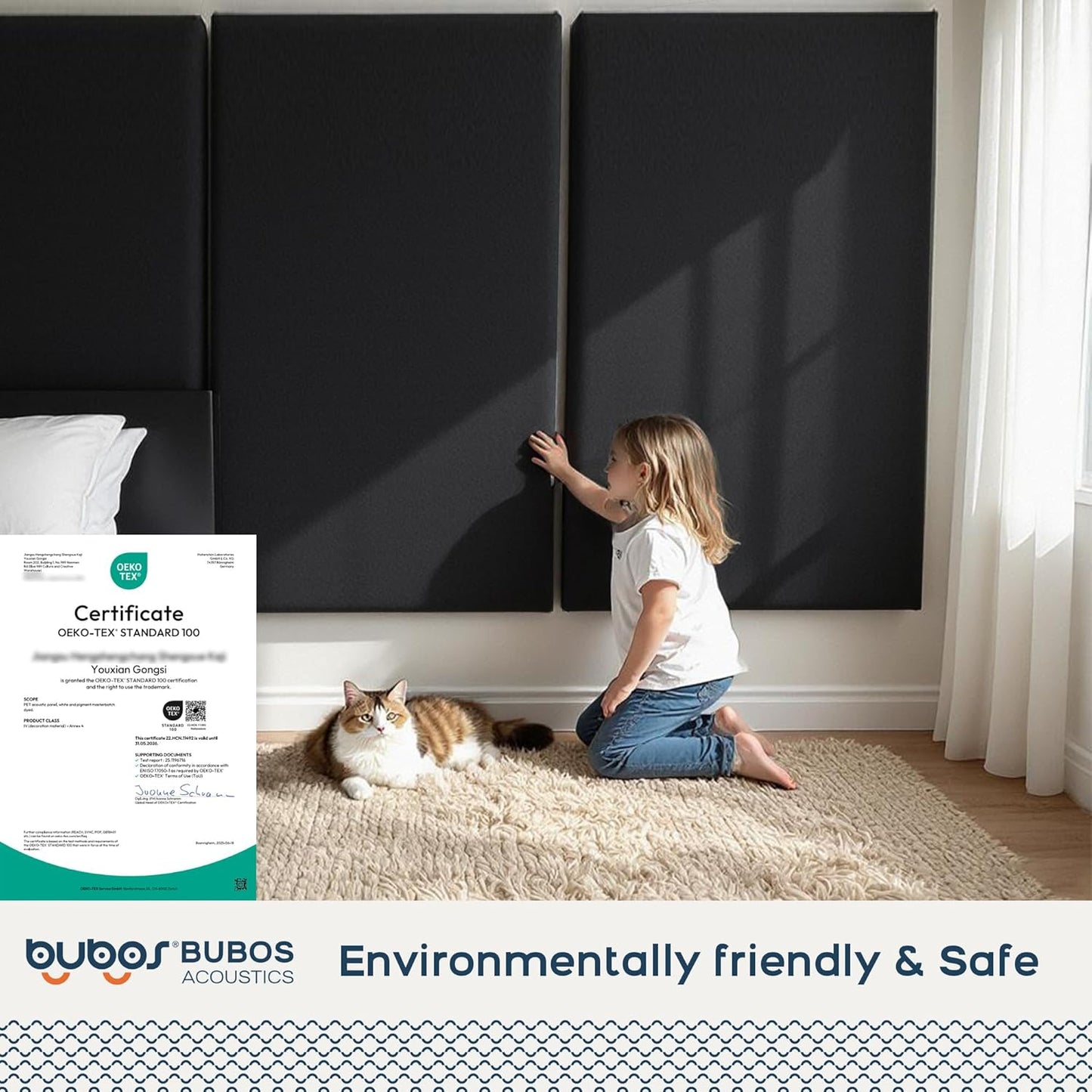 BUBOS 2 PCS Fabric Acoustic Panels,47.2''x23.6'' Decorative Sound Dampening Panels, Art Large Acoustic Wall Panels for Studios, Office, Home Theater,Super CavityPro Balck