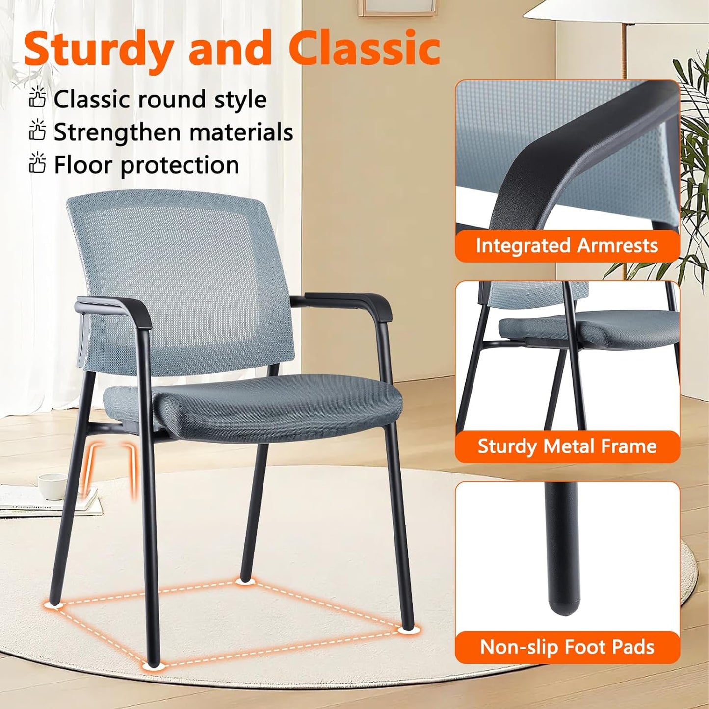 CLATINA Office Reception Guest Chair Mesh Back Stacking with Ergonomic Lumbar Support and Thickened Seat Cushion for Waiting Conference Room Gray