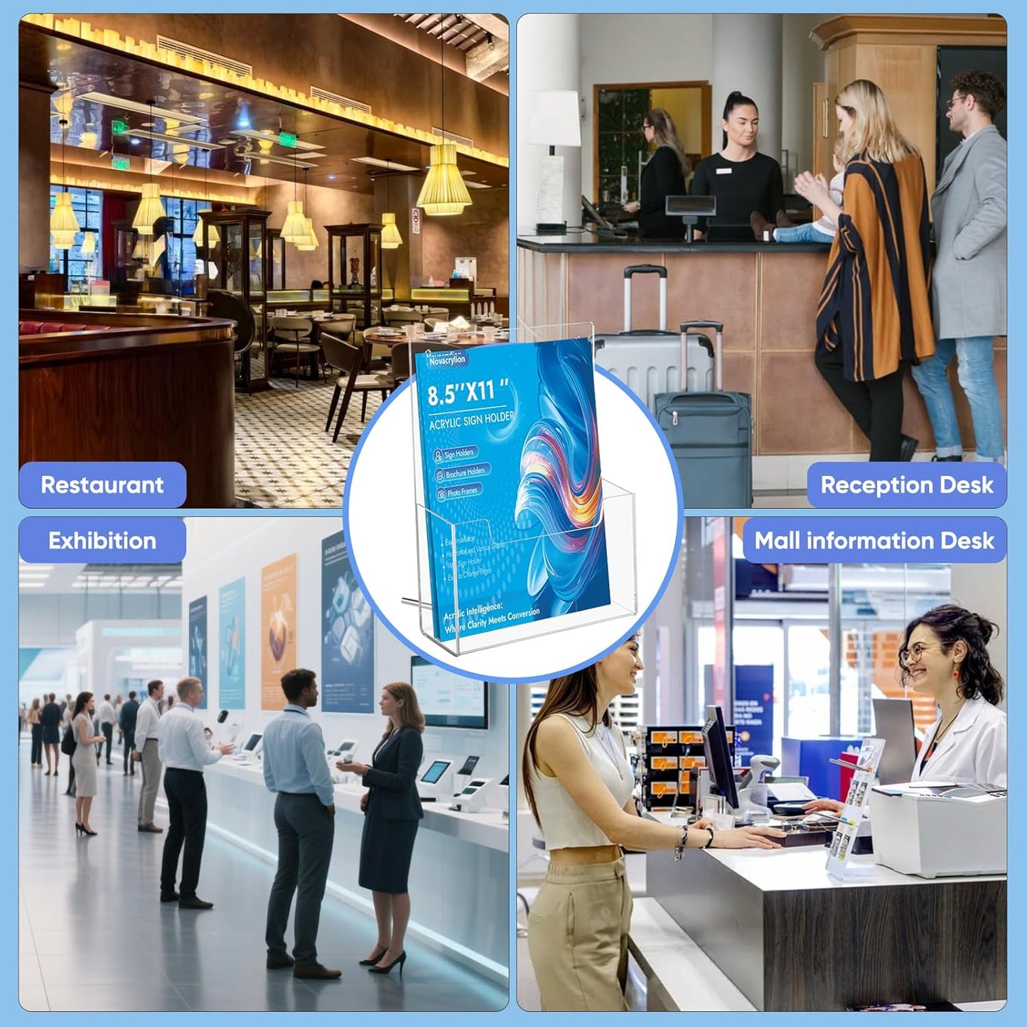 Acrylic Brochure Holder Wall Mount 8.5x11 – Clear Trifold Rack, Detachable Magnetic Rod, Easy-Carry Design for Wall or Desktop Display in Office, Retail, Trade Shows (4 Pack)