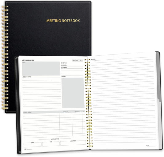 SUNEE Half Meeting Half Note - 8.5"x11" Professional Notebooks for Work - 160 Pages, A4 Size Project Planner, Spiral Meeting Agenda/Minutes Organizer for Women Men, Note Taking, Office & Business
