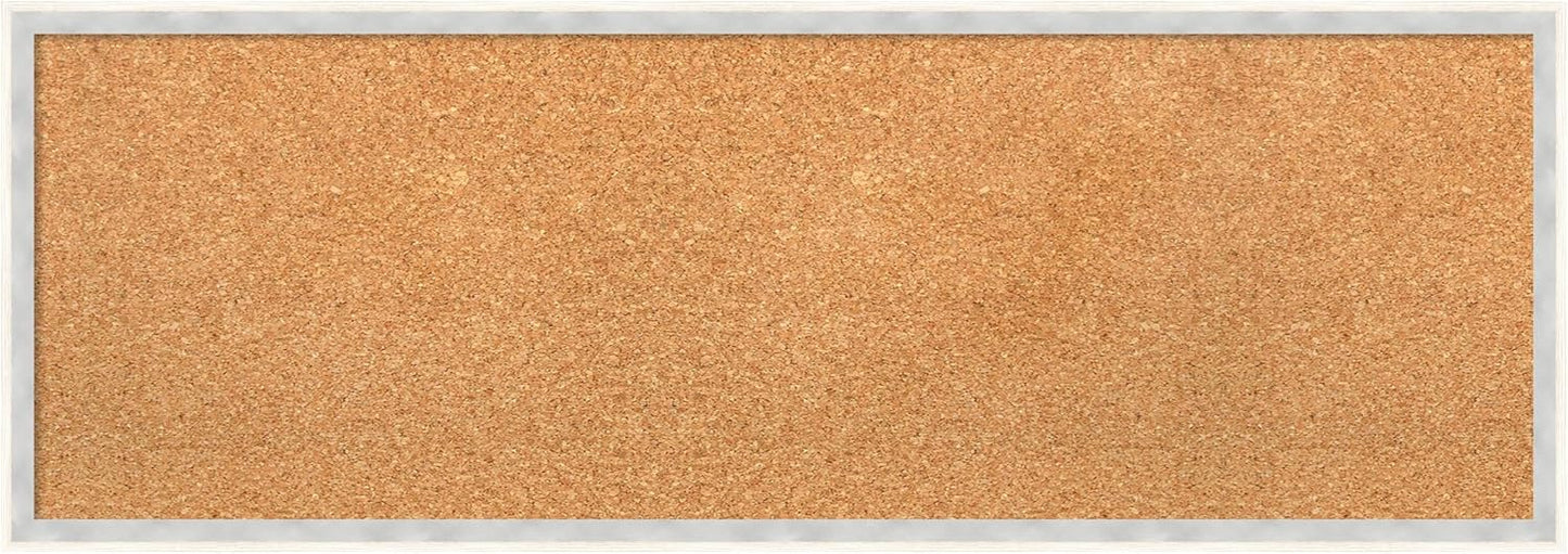 Amanti Art Natural Cork Board for Wall, 13x37 Vision Board with White Frame, Medium Corkboard Office Decor for Home Organization, Modern Corkboard Pinboard to Display Items for Home Organization in