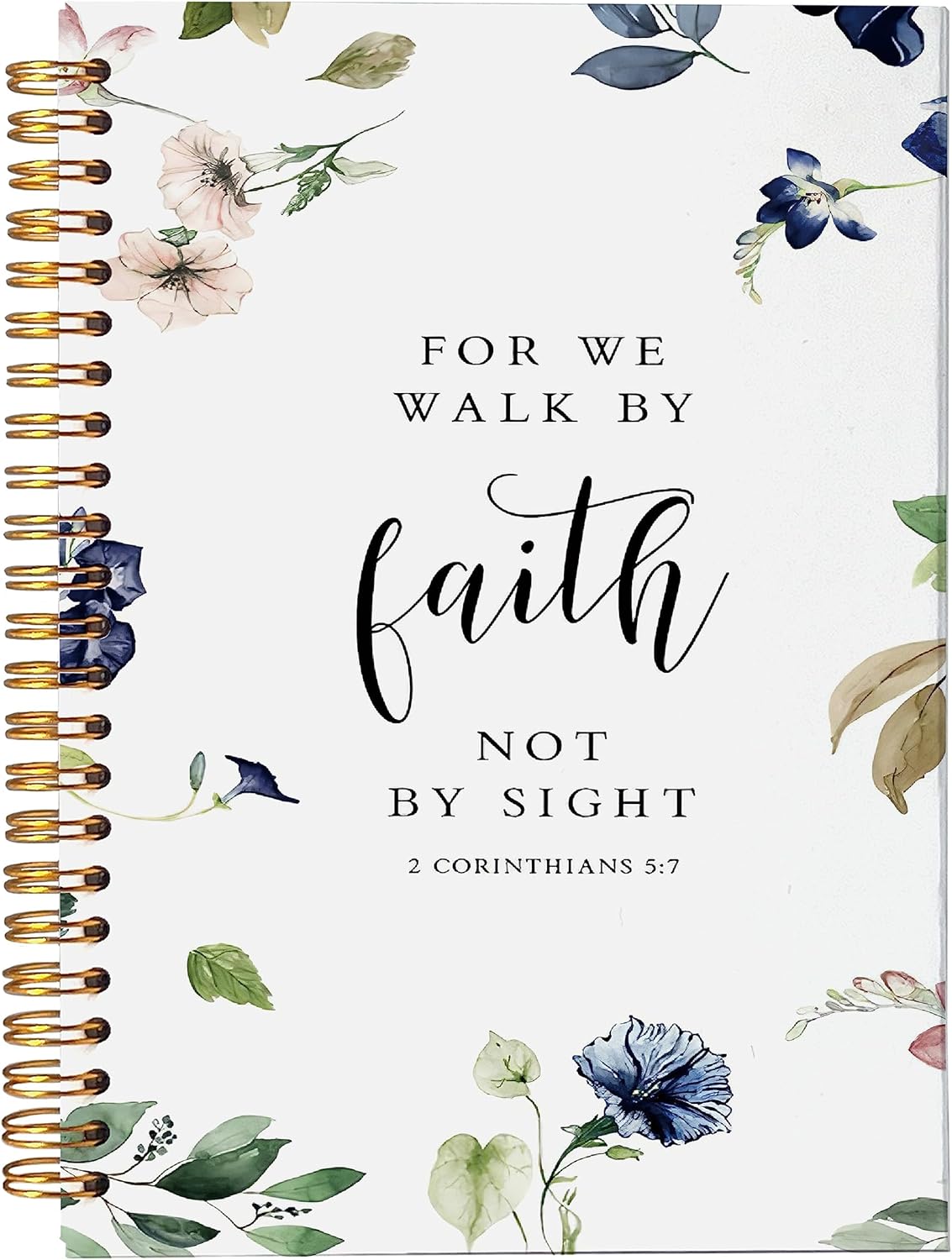 VNWEK Bible Scripture 2 Corinthians 5:7 for Me Walk by Faith not by Sight Watercolor Floral Spiral Notebook Journal 5.5 x 8.3 inches,Christian Lined Hardcover Spiral Notebook,Christian Gifts