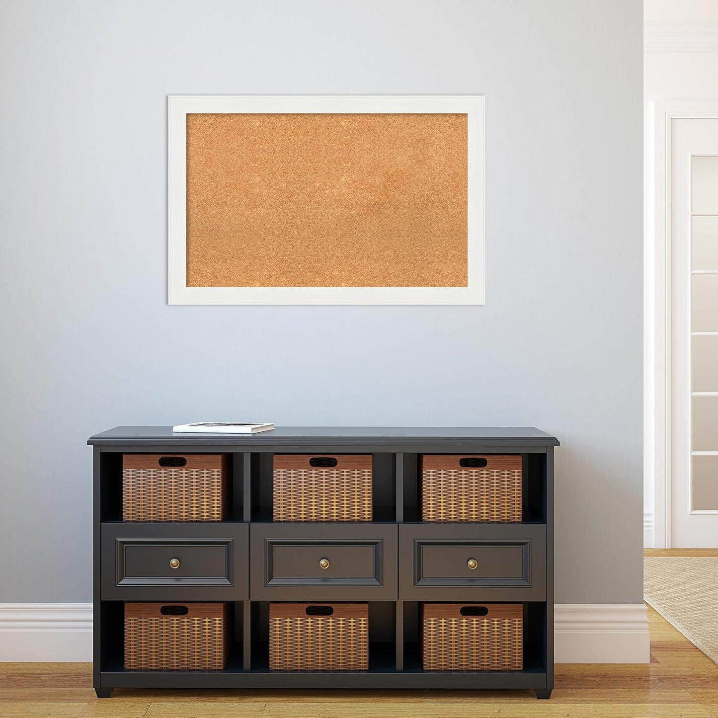 Amanti Art Natural Cork Board for Wall, 23x35 Vision Board with White Frame, Large Corkboard Office Decor for Home Organization, Casual Corkboard Pinboard to Display Items for Home Organization in