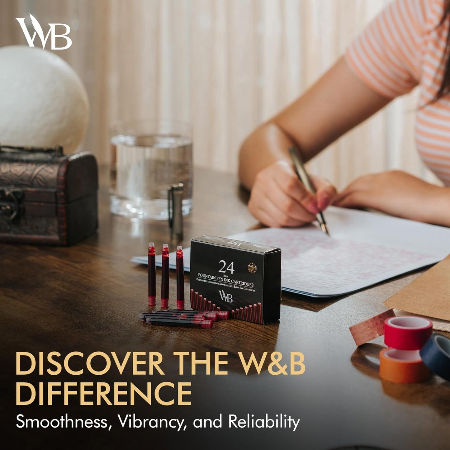 Wordsworth & Black 24 Pack Fountain Pen Ink Refills - Set of 24 Red Ink Cartridges - International Standard Size - Length APPR 2.3" - Base Diameter APPR 0.24" - Disposable and Generic