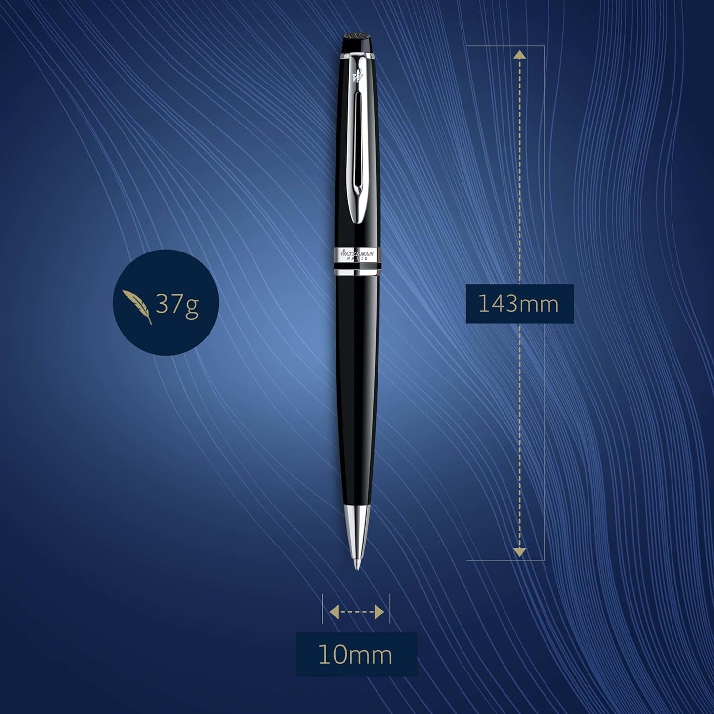 Waterman Expert Ballpoint Pen, Gloss Black with Chrome Trim, Medium Tip, Blue Ink, Luxury Pen in Gift Box, Great Gift for Coworker