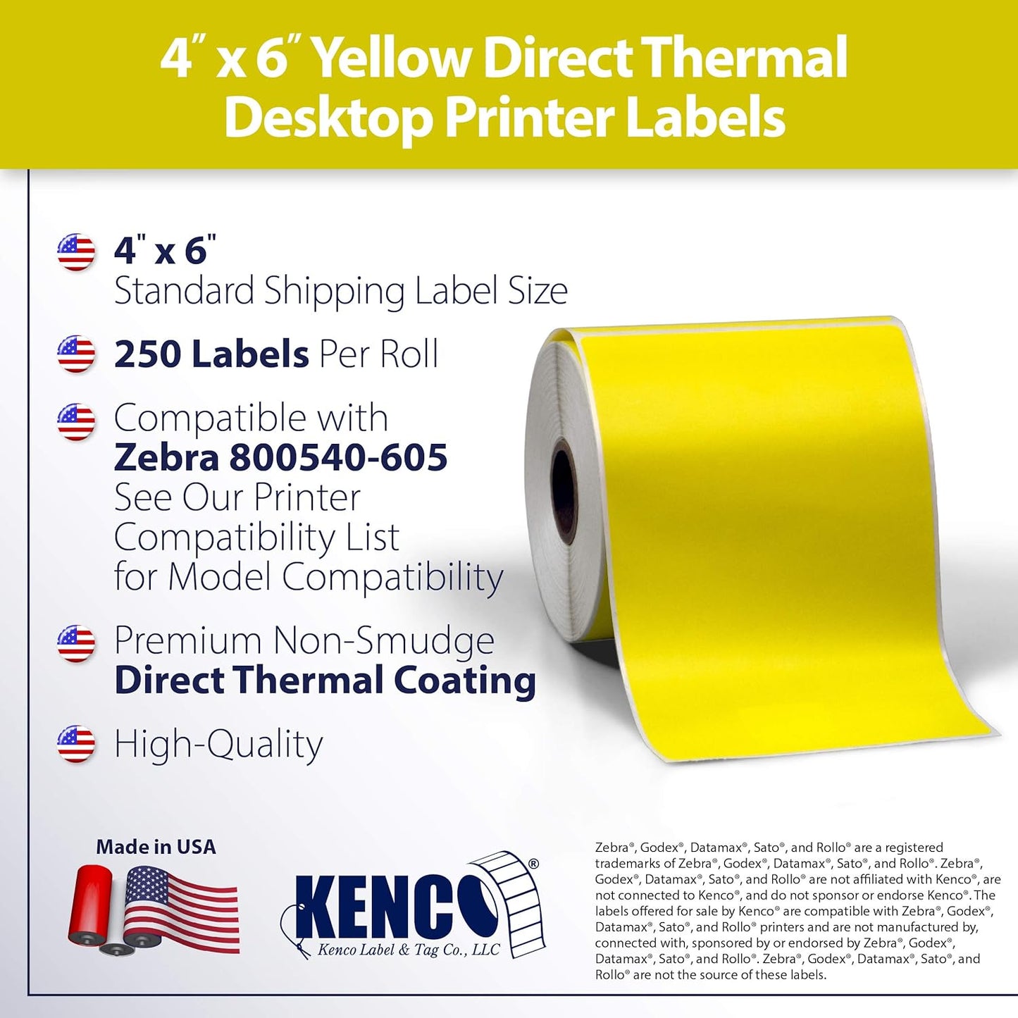 4" X 6" Direct Thermal Perforated Stickers Labels for Shipping Labels, Inventory, and Color Coding - Compatible with Zebra, Rollo, Godex and More (Yellow, 24 Rolls)
