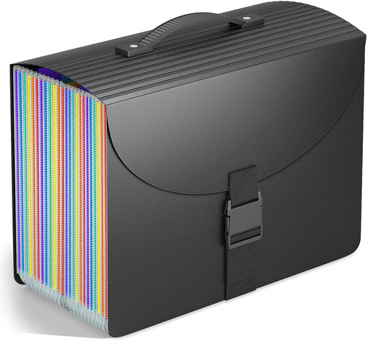 Expanding File Folders,Accordion File Organizer with Handle,25 Pockets Expandable File Folder Portable Filing Box,Adjustable Support Strap,Colored Tabs.Papers Bills Documents Organizer,A4/Letter Size