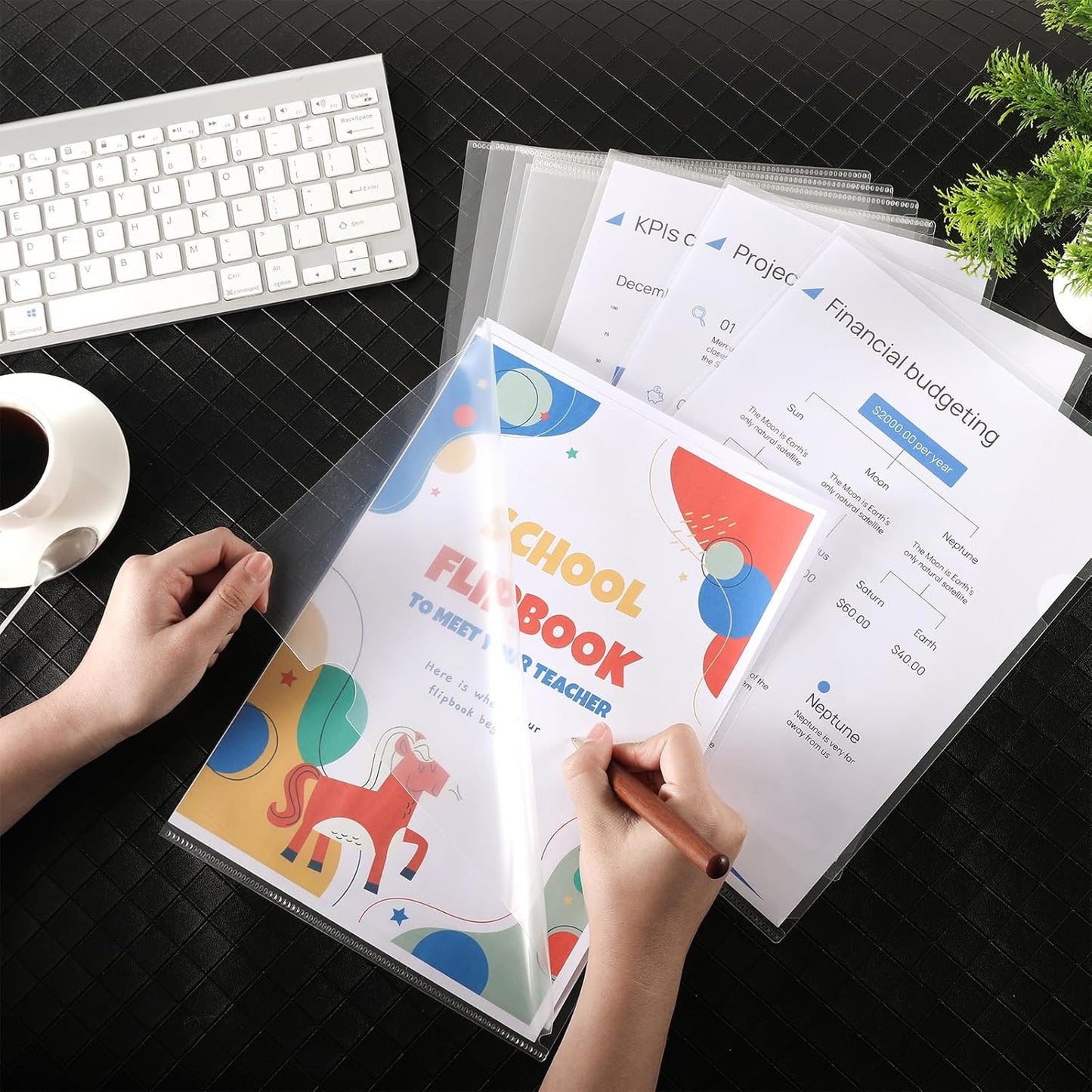 37 Pcs Clear Plastic Document Folder Project Pocket for Letter / A4 Size Paper - Transparent L-Type Plastic Folder